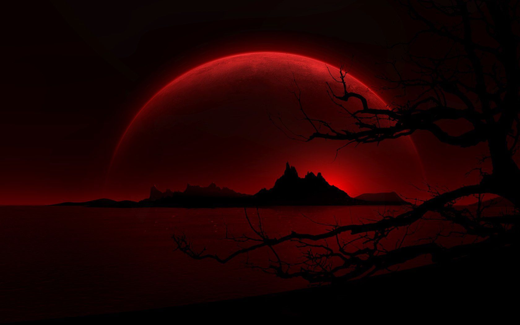 Luna rossa su isola scura, 1680x1050 HD, Desktop