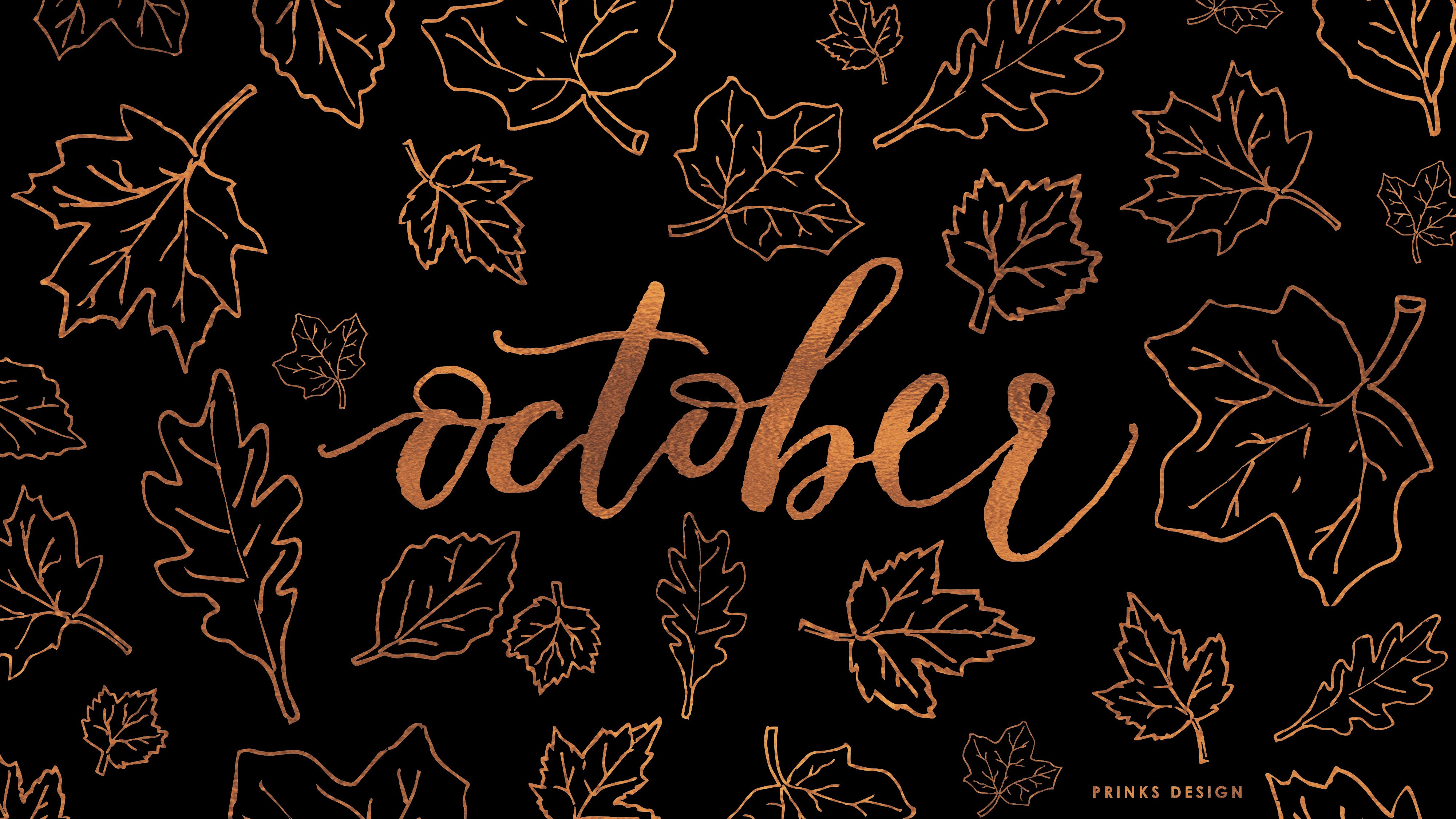 Foglie autunnali scritta October, 4000x2250 4K, Desktop 4K