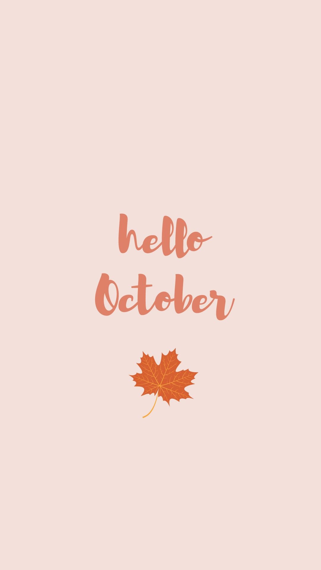 Foglia autunnale scritta Hello October, 1080x1920 Verticale, Telefono