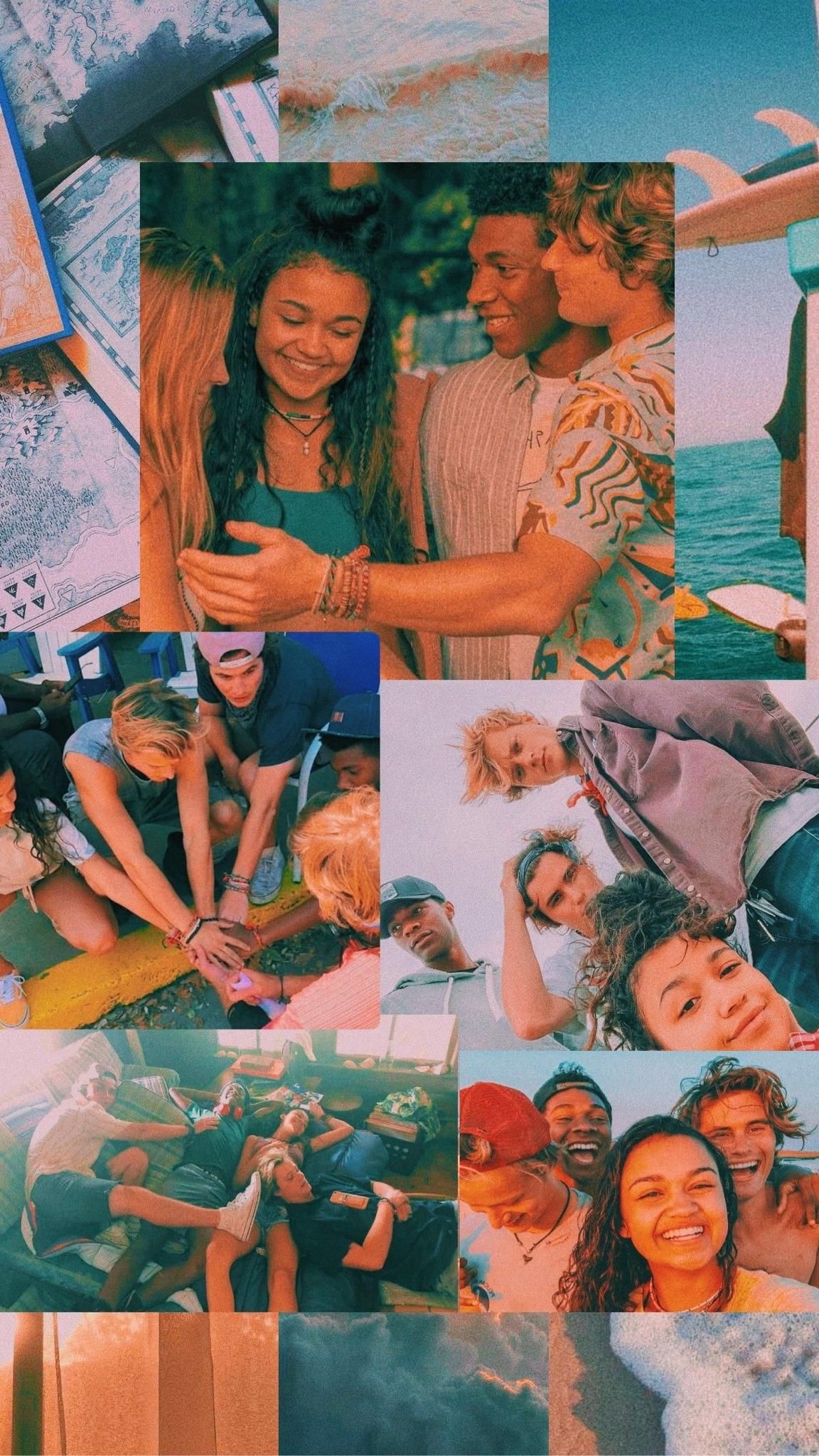 Outer Banks collage personaggi spiaggia, 1152x2048 Full HD Verticale, iPhone