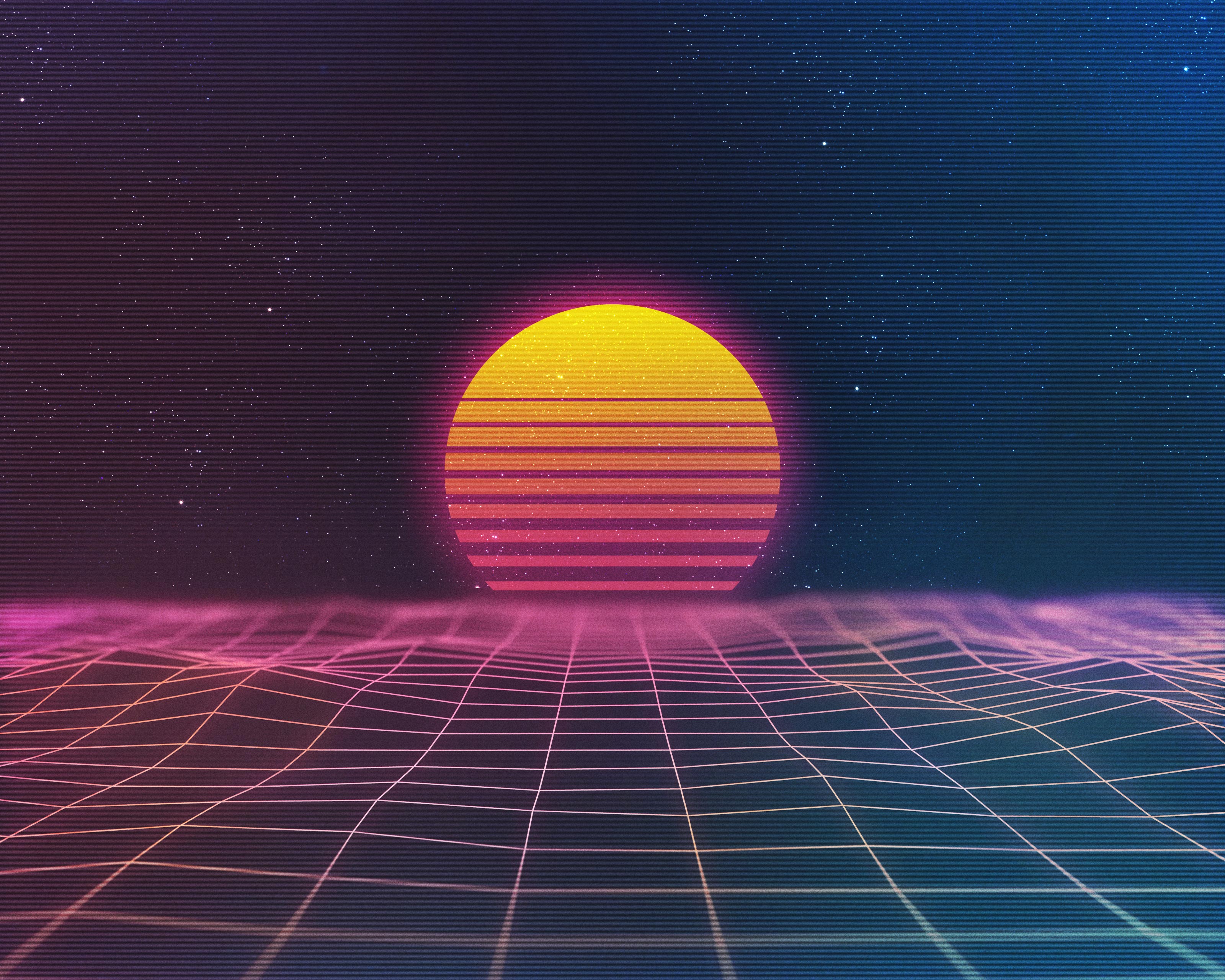 Sole retrowave griglia neon, 3200x2560 2K, PC