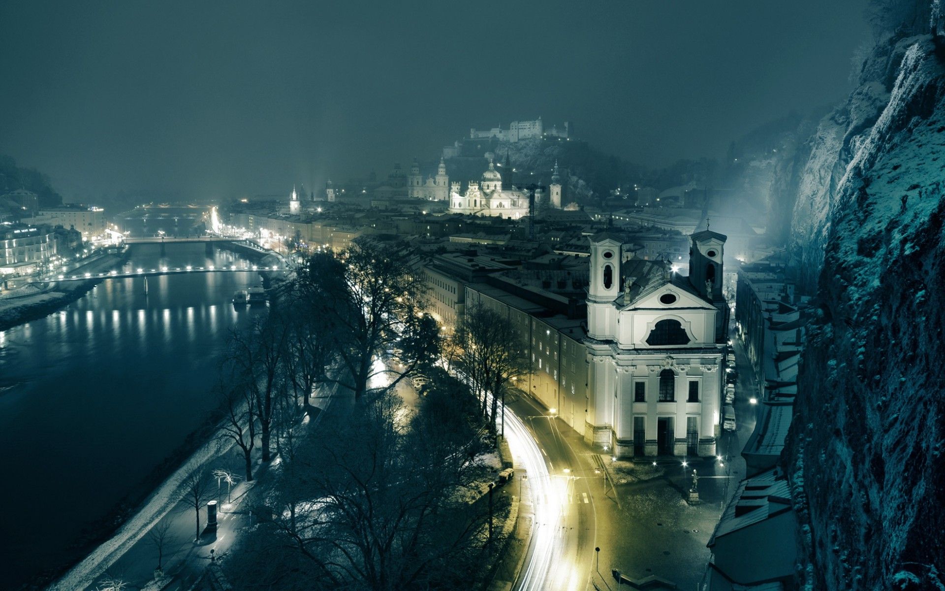 Salisburgo vista notturna città, 1920x1200 WUXGA, Desktop