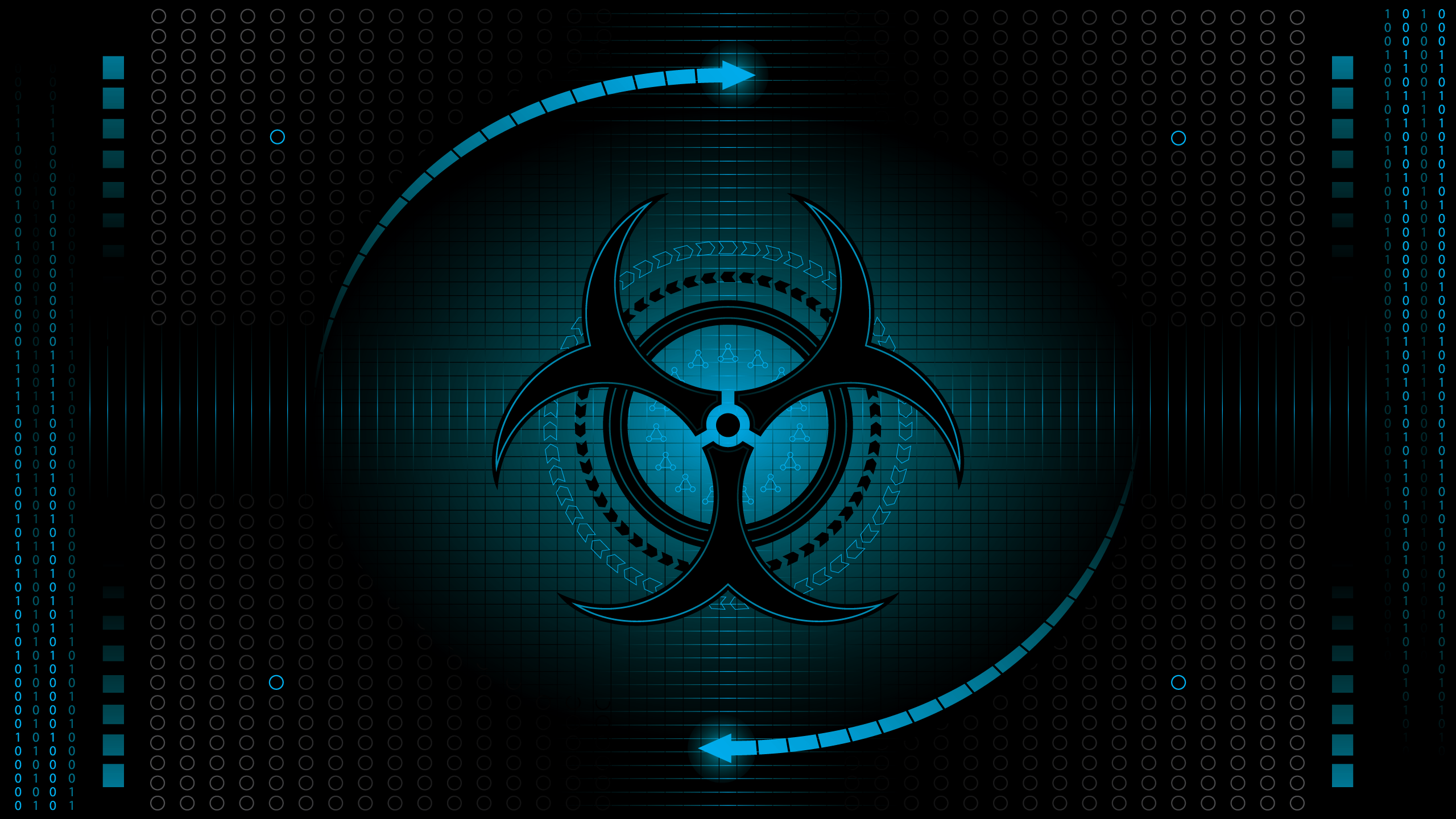 Simbolo biohazard digitale ciano, 2560x1440 2K QHD, Monitor Gaming