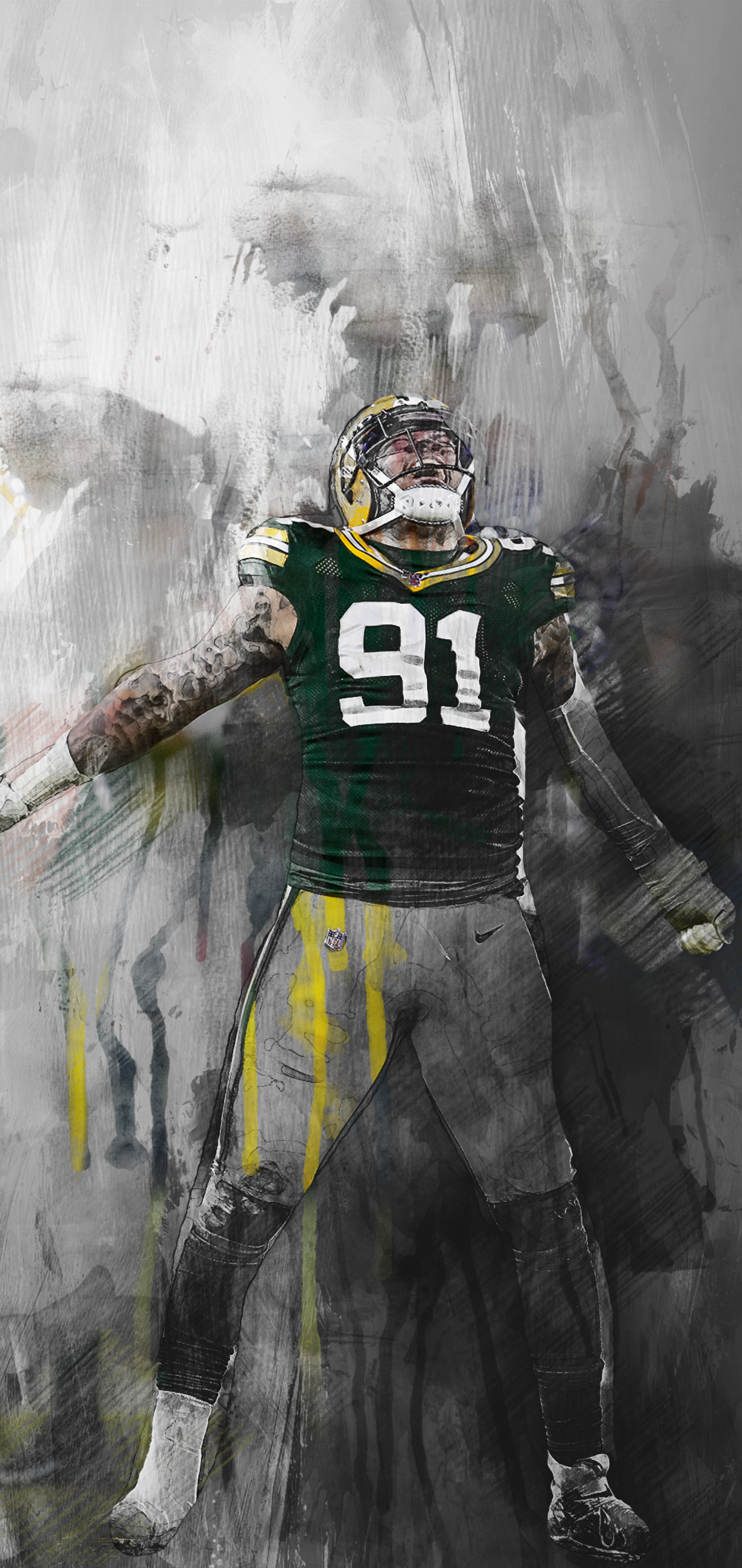 Giocatore Green Bay Packers numero 91, football americano, 1152x2436 Full HD Verticale, Smartphone