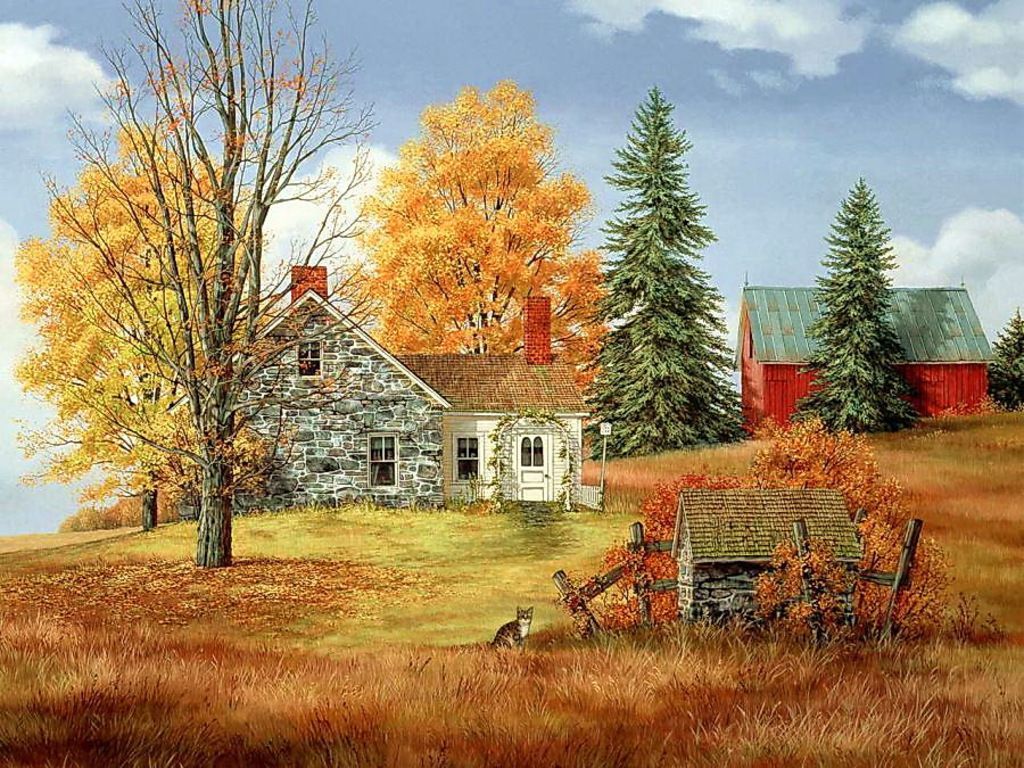 casa di campagna autunnale, 1024x768 HD, Laptop