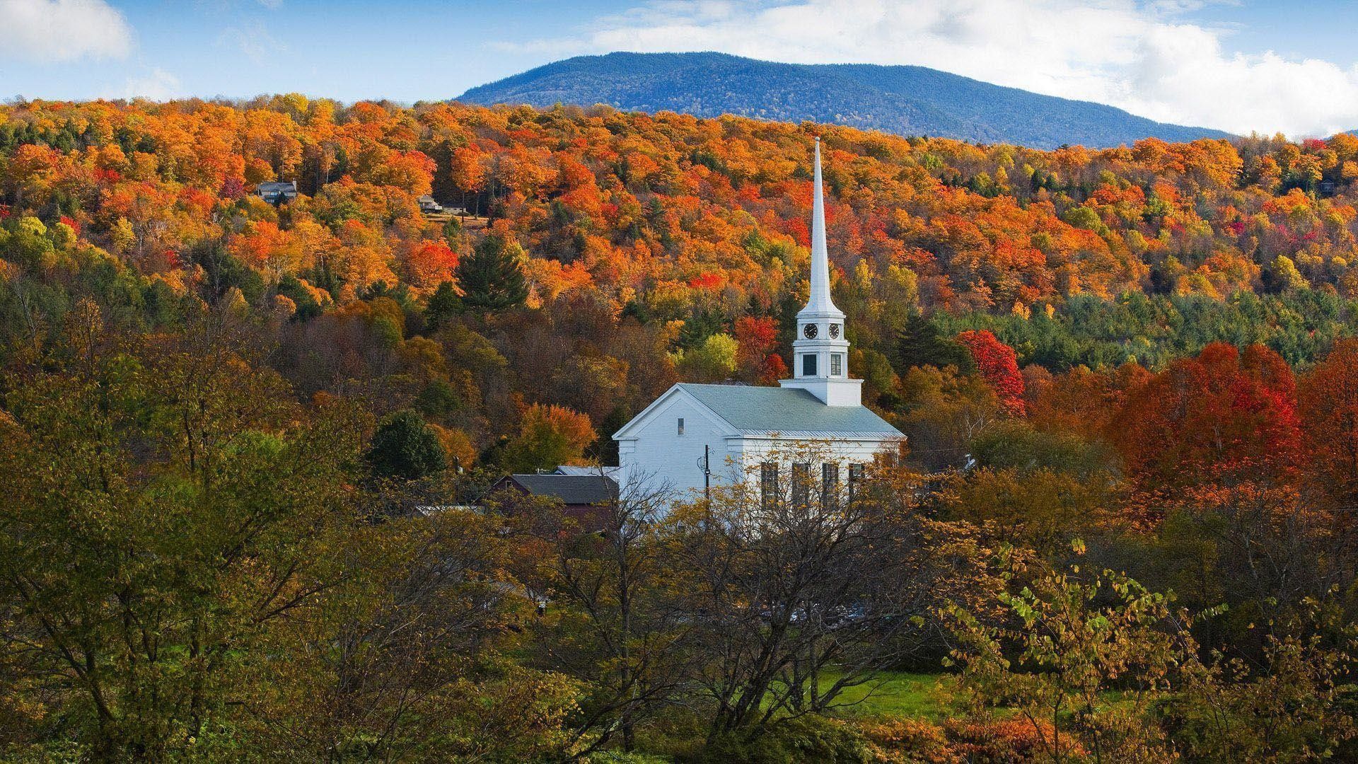 Chiesa bianca colline autunnali, 1920x1080 1080p, PC Desktop