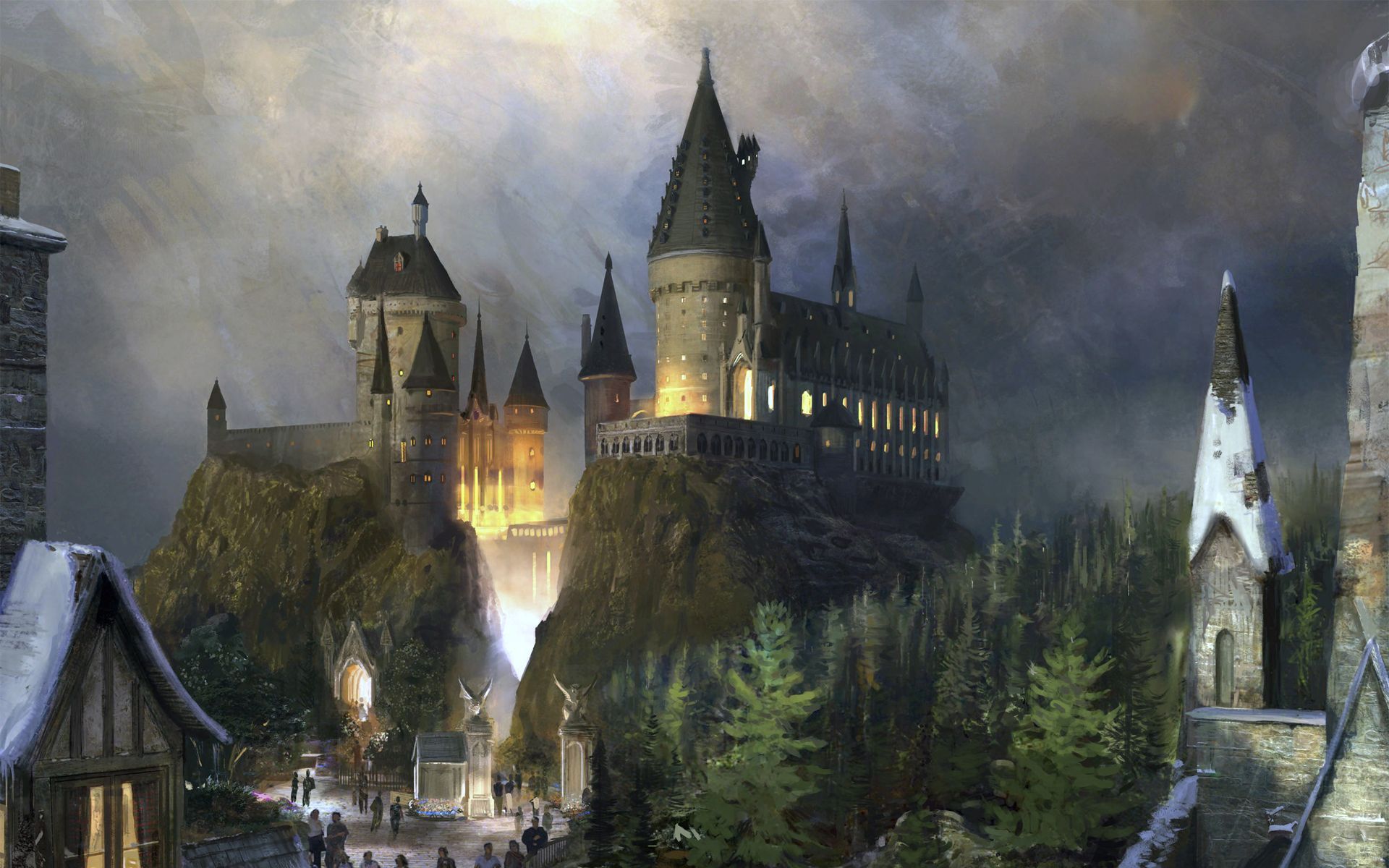 Castello di Hogwarts notturno, 1920x1080 Full HD, Laptop