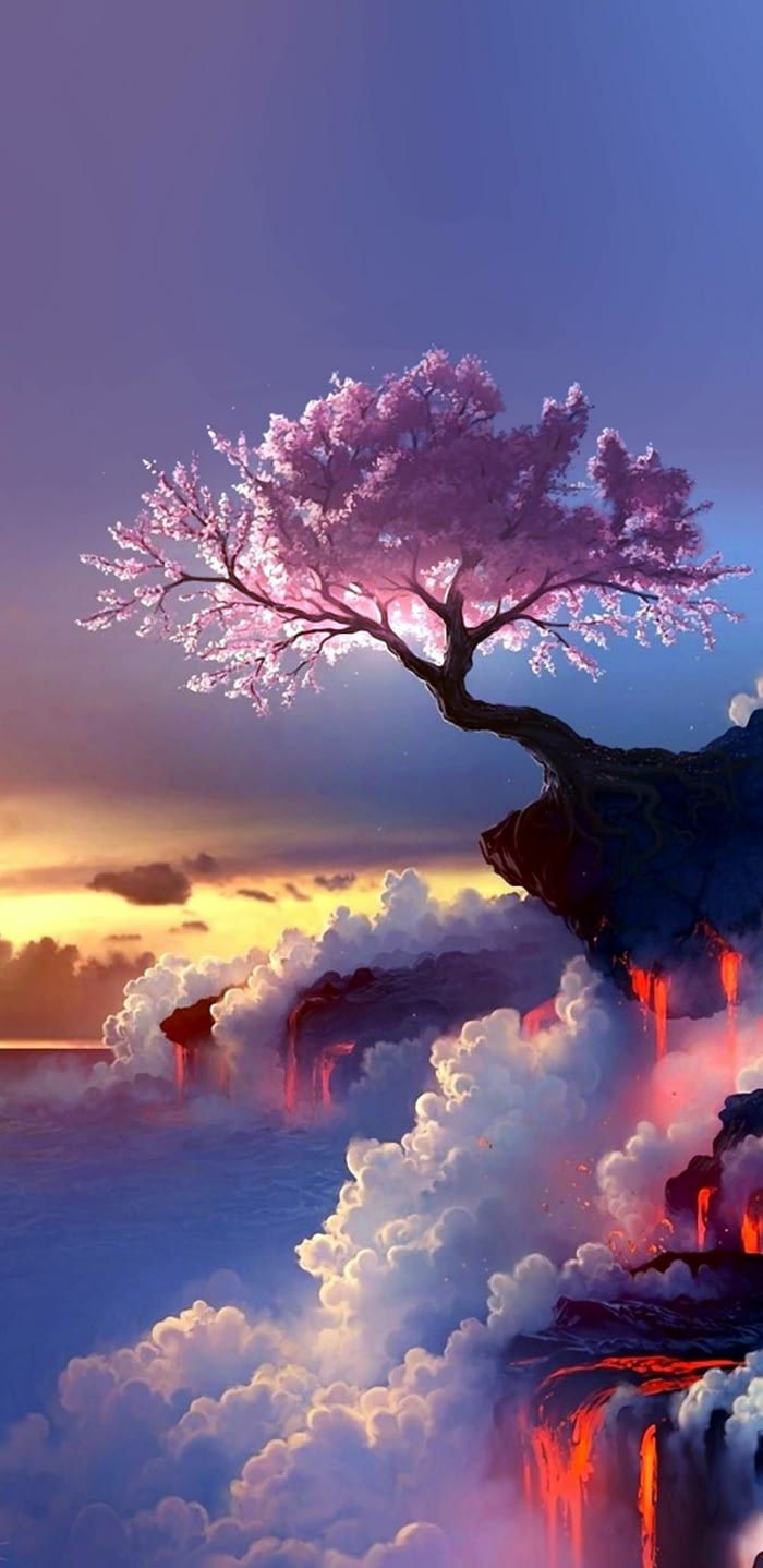 Albero di ciliegio su scogliera, 700x1438 Verticale, Telefono
