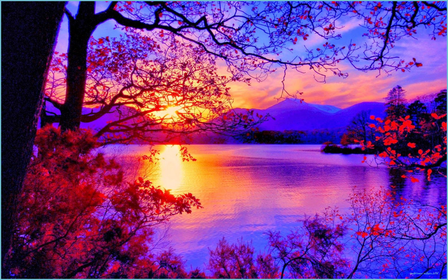 Tramonto viola su lago, 1552x970 HD, Desktop