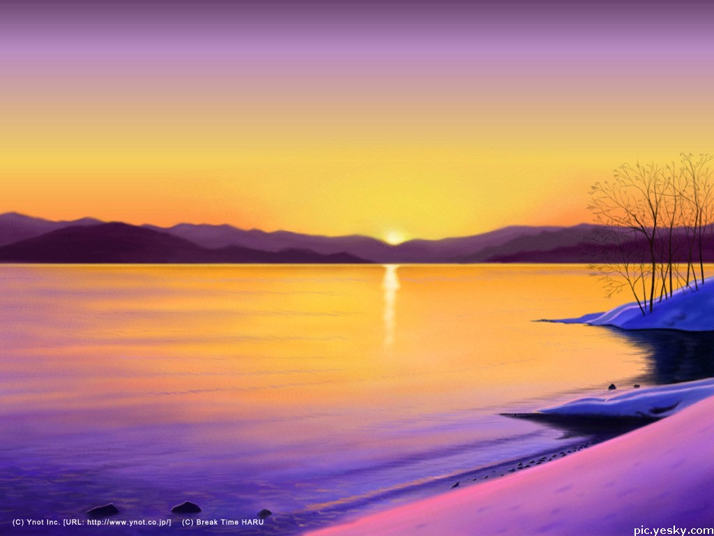 Tramonto su lago montano, 1024x768 HD, PC
