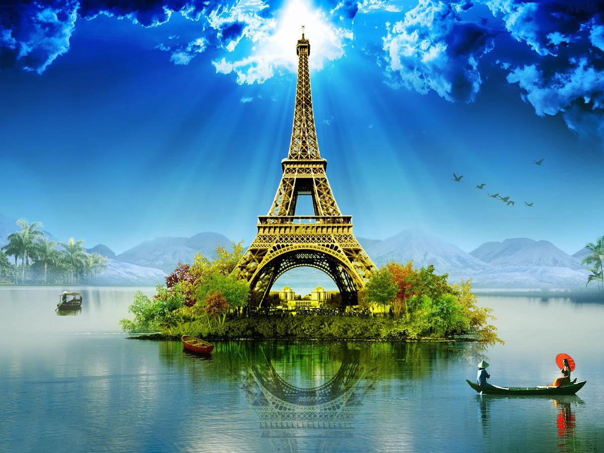 Torre Eiffel isola paesaggio, Parigi, 1200x900 HD, Desktop