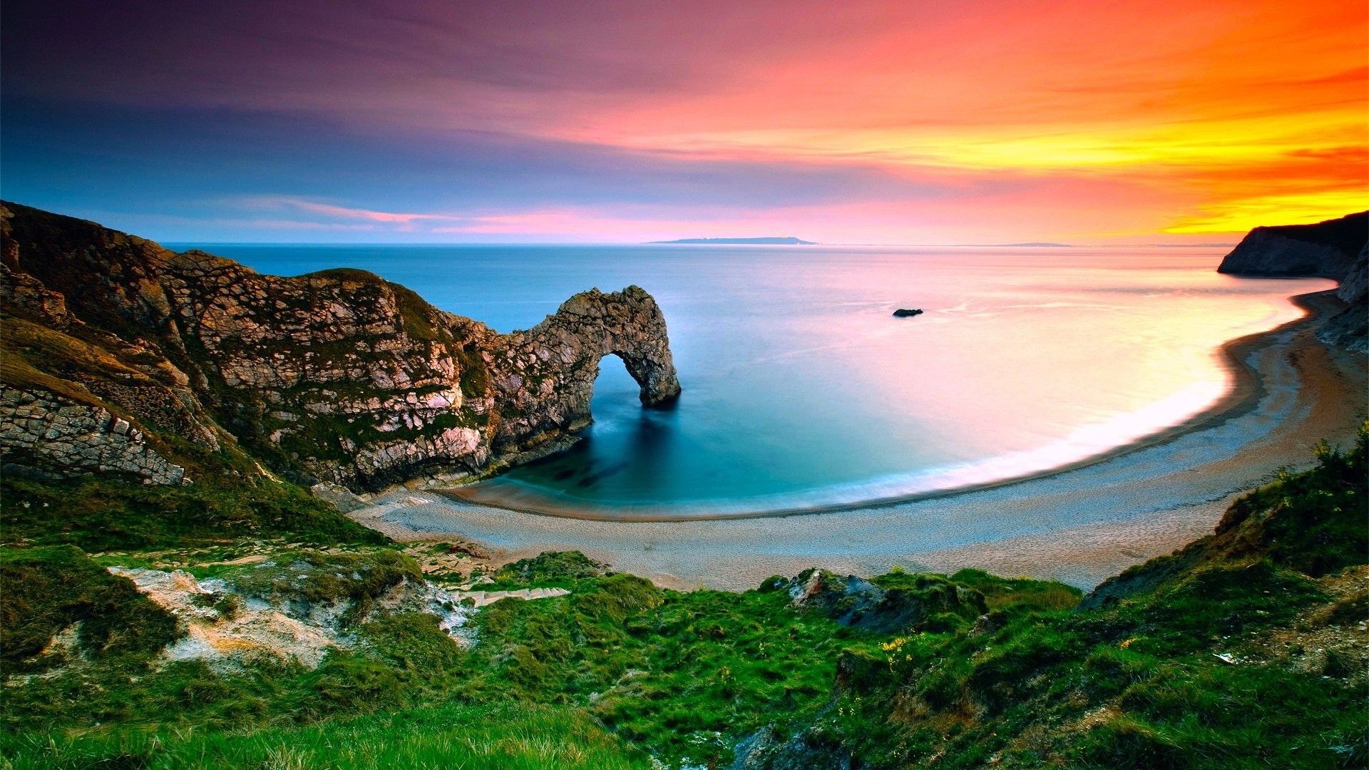 Durdle Door tramonto costa, 1920x1080 Full HD 1080p, PC Desktop