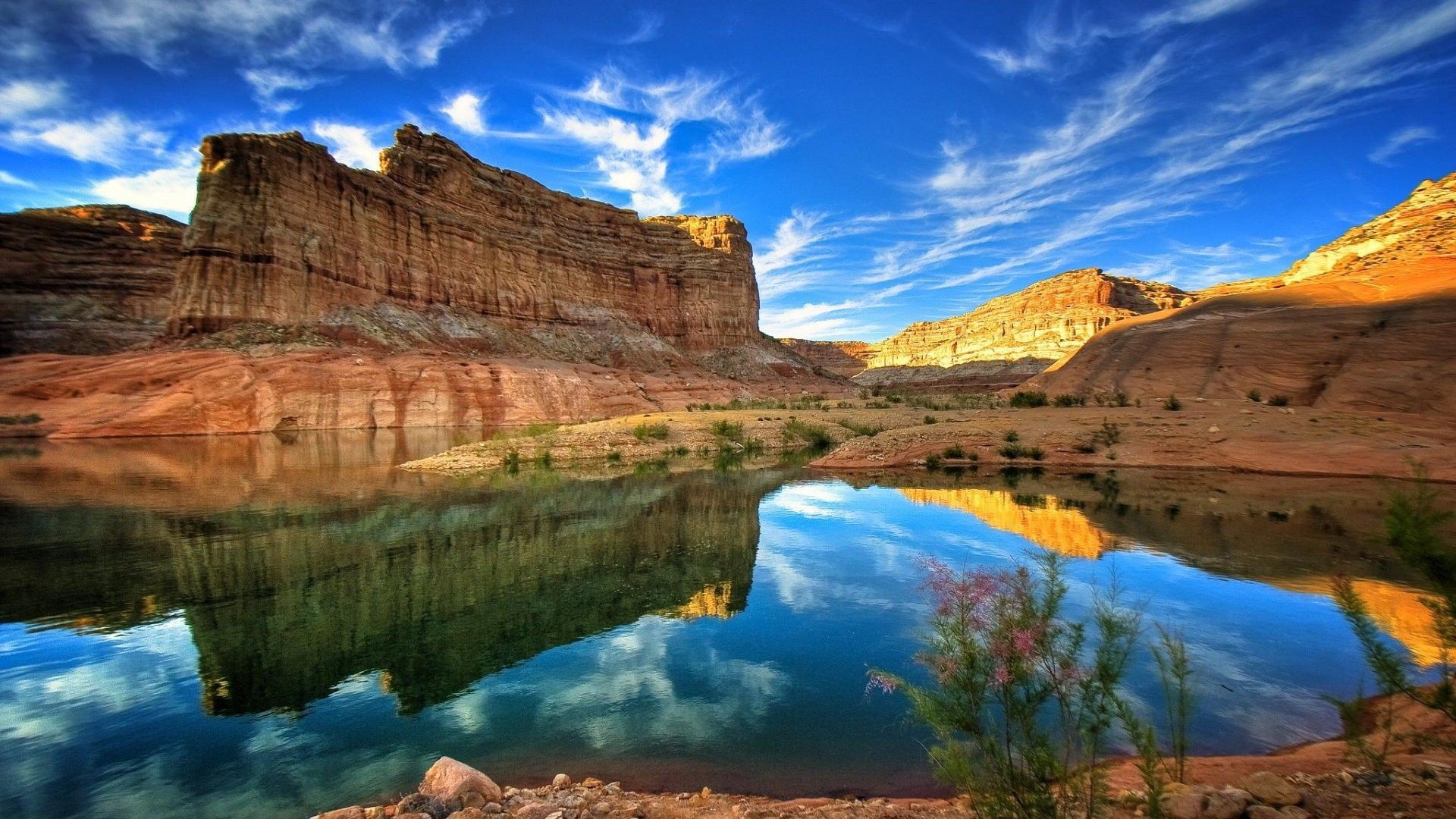 Canyon con lago e riflessi, 1920x1080 Full HD, Desktop