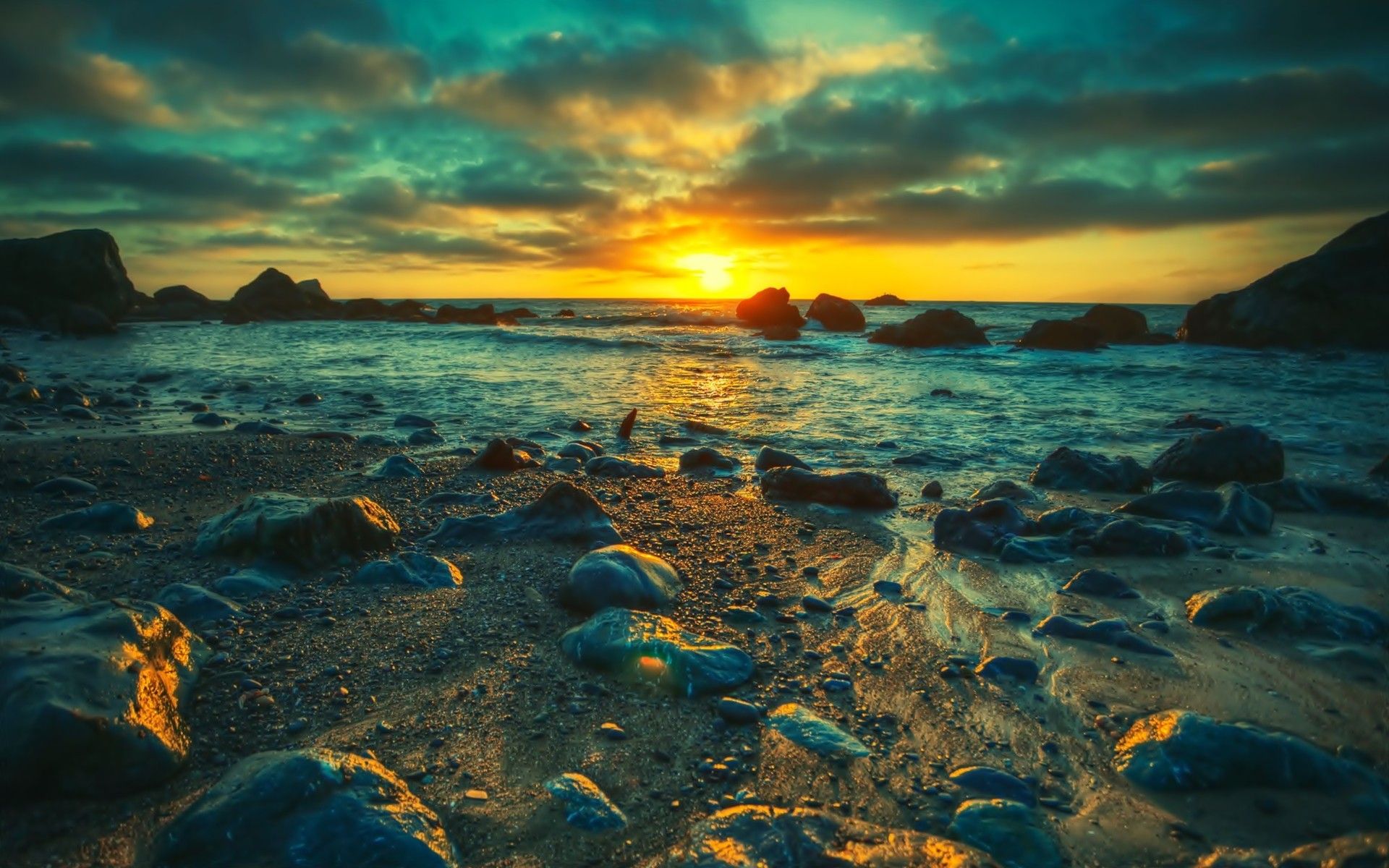 Tramonto su spiaggia rocciosa, 1920x1200 Full HD+ WUXGA, PC