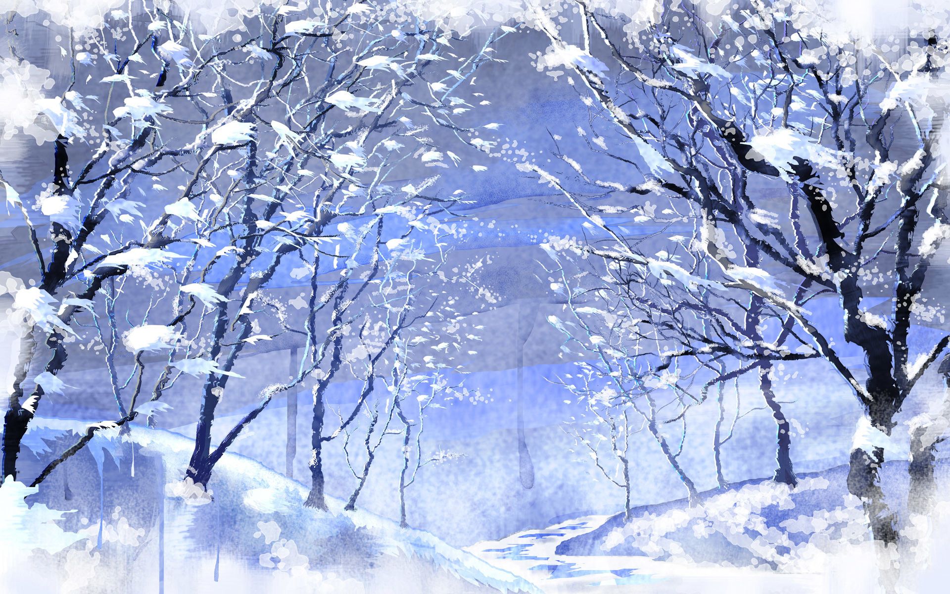Alberi innevati acquarello blu, 1920x1200 Full HD+ WUXGA, iMac