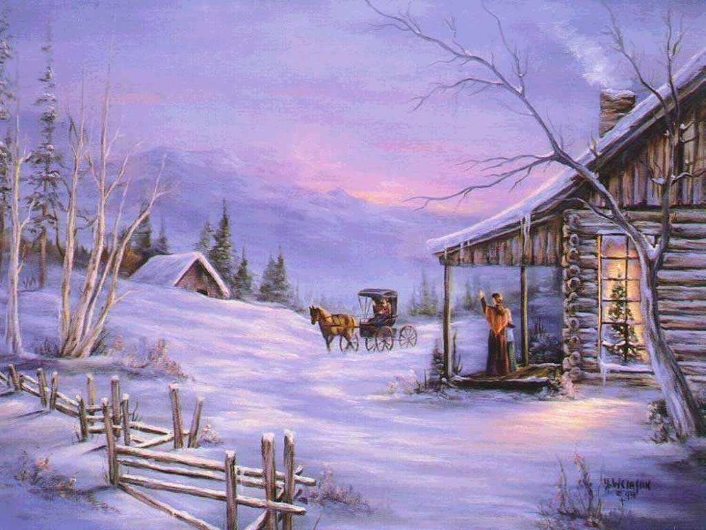 Casa di legno paesaggio innevato, 1024x768 HD, PC