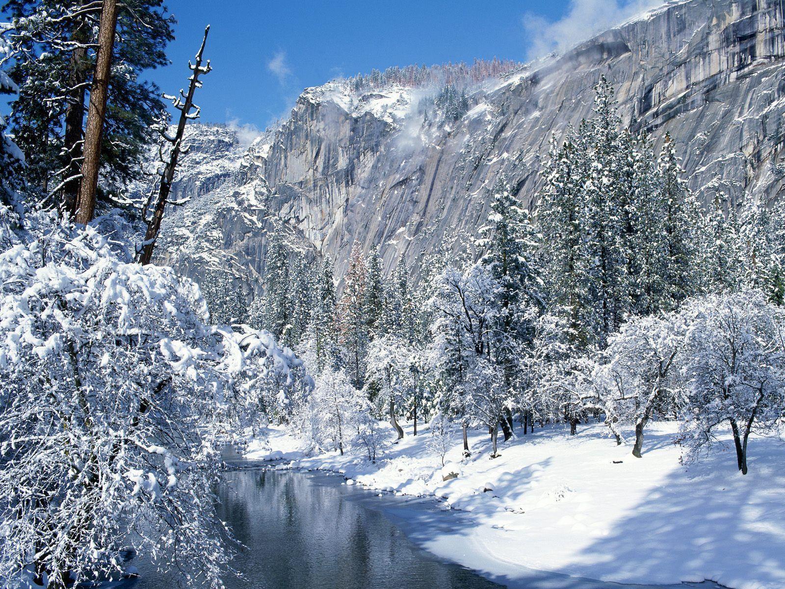 Valle innevata con fiume, 1600x1200 900p, Desktop