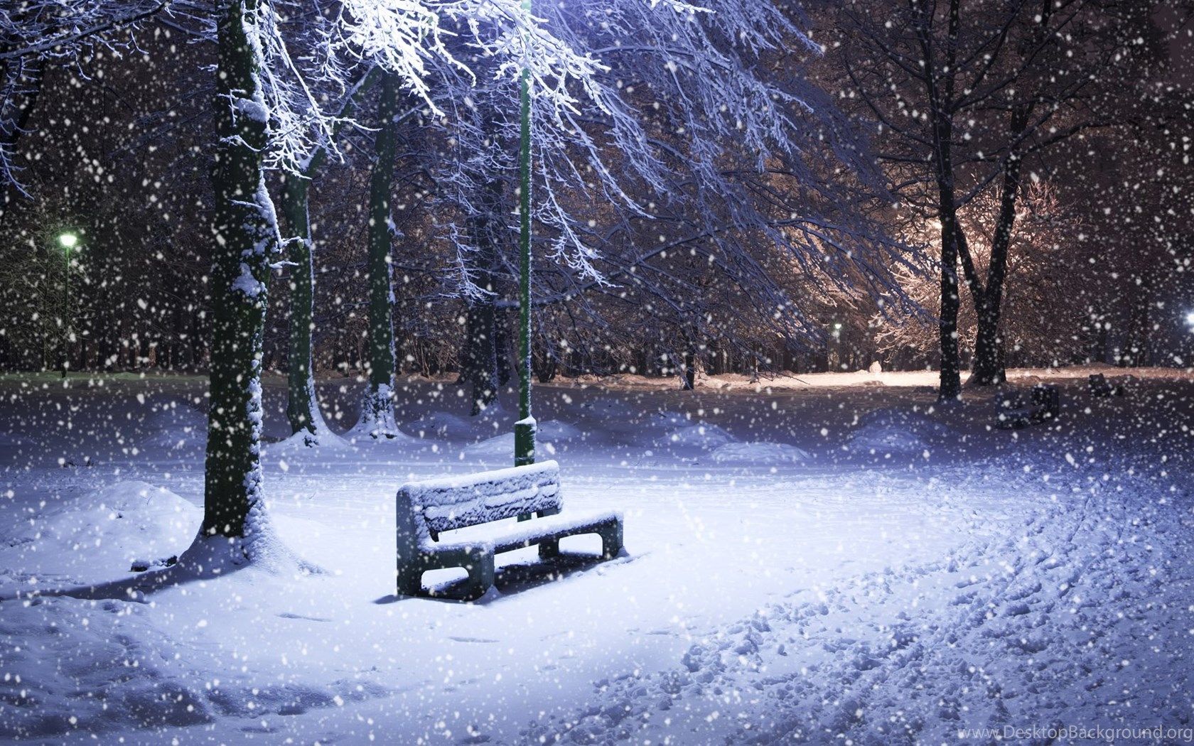 Panchina innevata parco notturno, 1680x1050 HD, Desktop