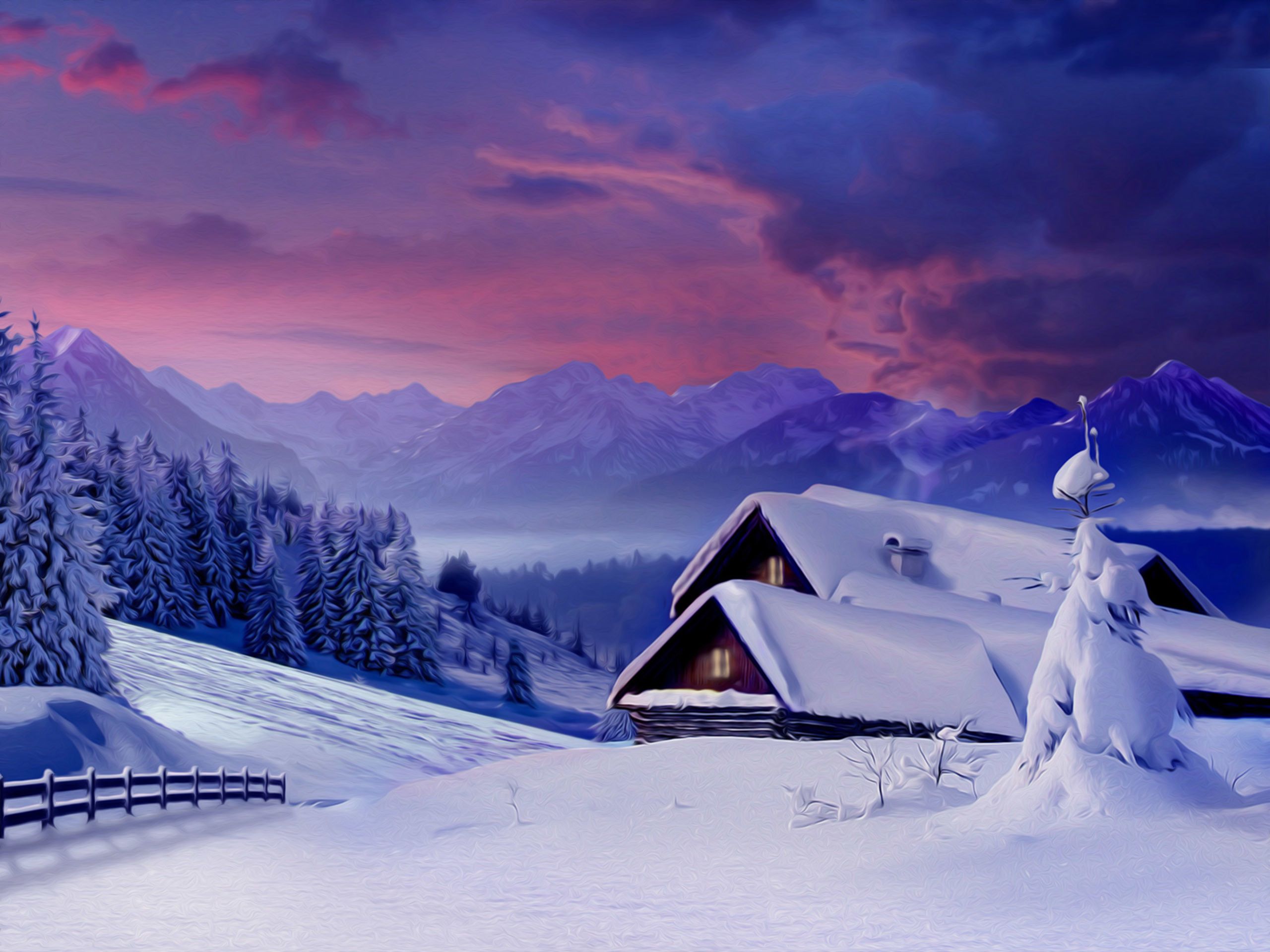 Baita innevata al tramonto, 2560x1920 2K+, Desktop