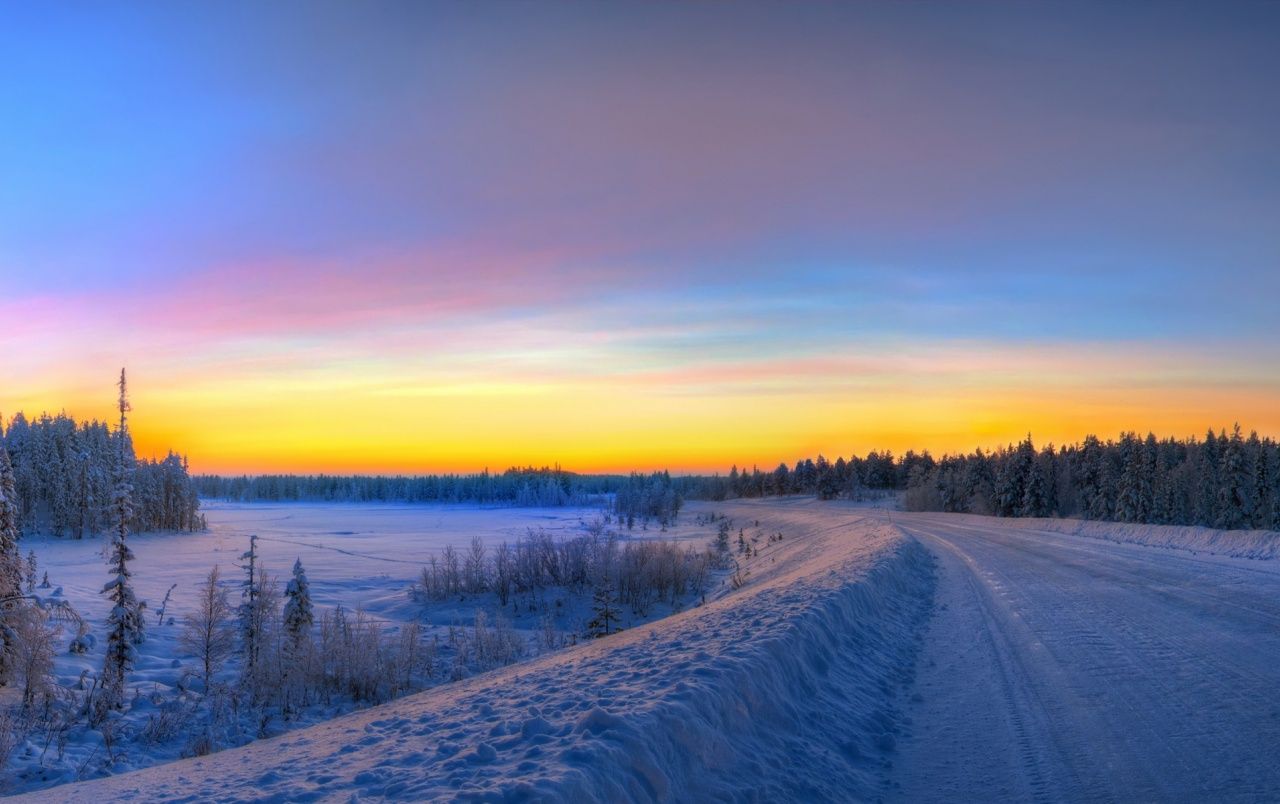 Paesaggio innevato al tramonto, 1280x804 HD, Desktop