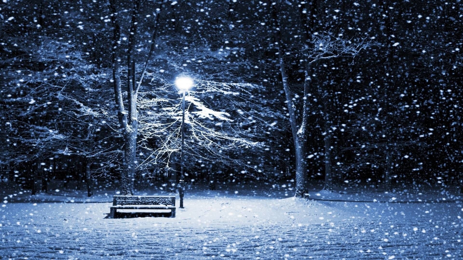 Panchina nel parco innevato notturno, 1920x1080 Full HD 1080p, Desktop