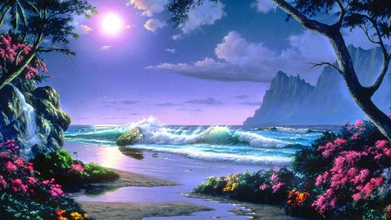 Paesaggio fantasy spiaggia luna, 1244x700 HD, Laptop