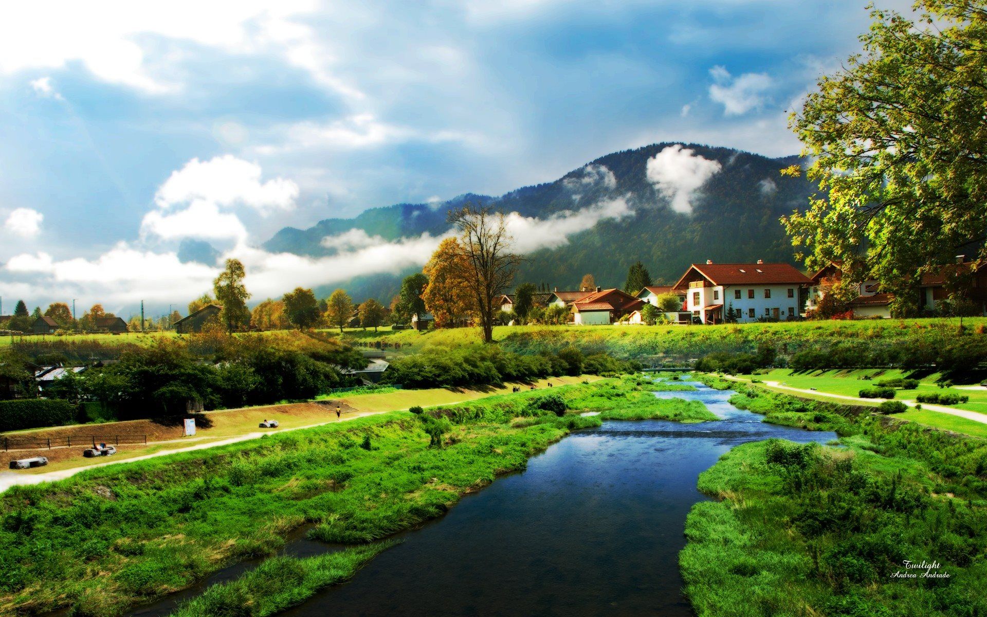 Fiume verde tra colline montane, 1920x1200 Full HD+ WUXGA, PC