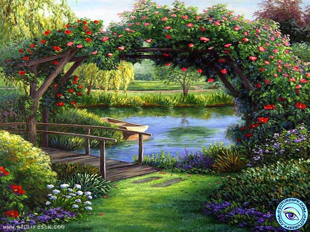 Arco di rose su lago, 1024x768 HD, Laptop