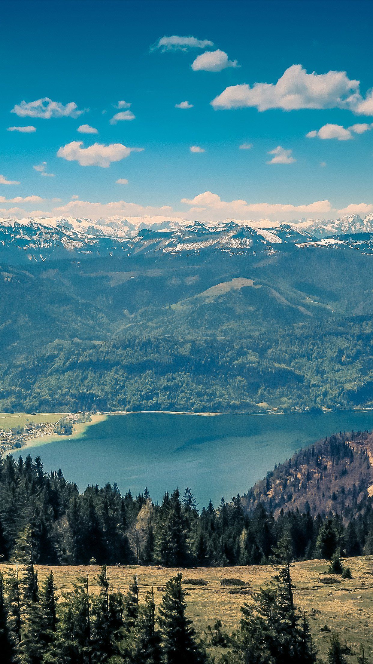 Lago montano con vette innevate, 1242x2208 Full HD Verticale, Smartphone