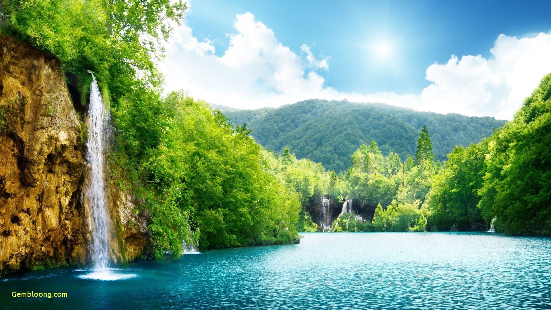 Cascata lago blu foresta, 1920x1080 Full HD 1080p, Desktop