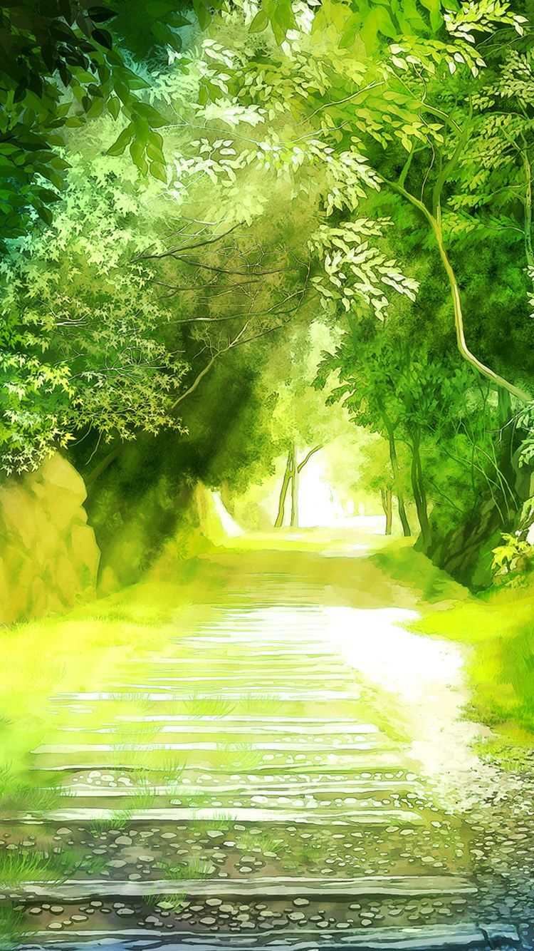 Sentiero boschivo verde luminoso, 750x1334 Verticale, Telefono