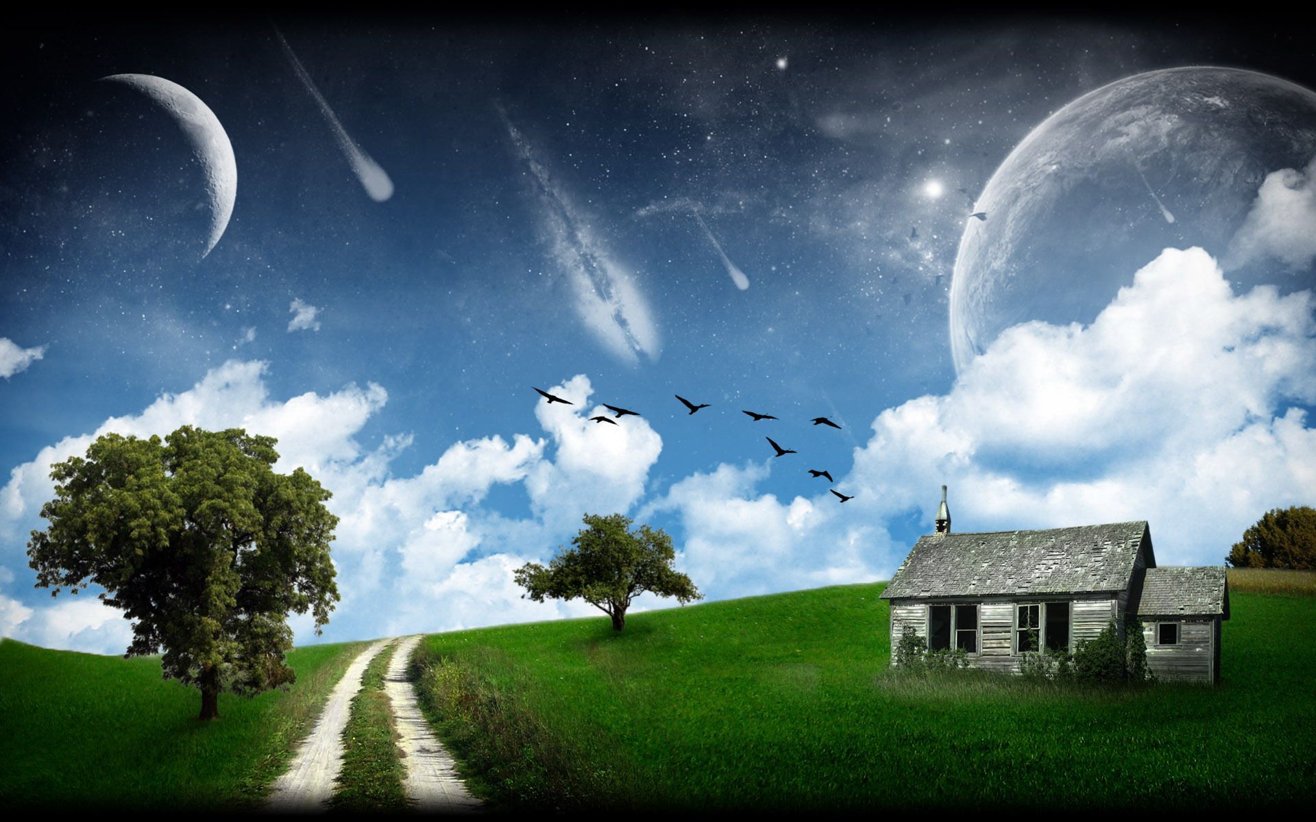 Paesaggio fantasy con pianeti e comete, 1920x1200 WUXGA, PC