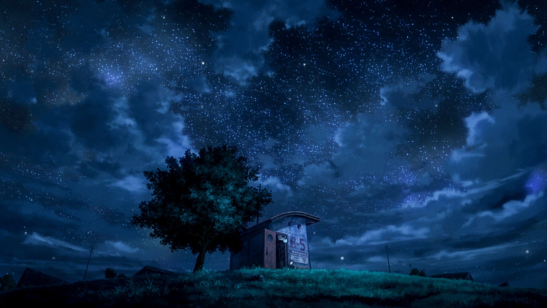 Casetta e albero notturni anime, 1920x1080 1080p, Laptop