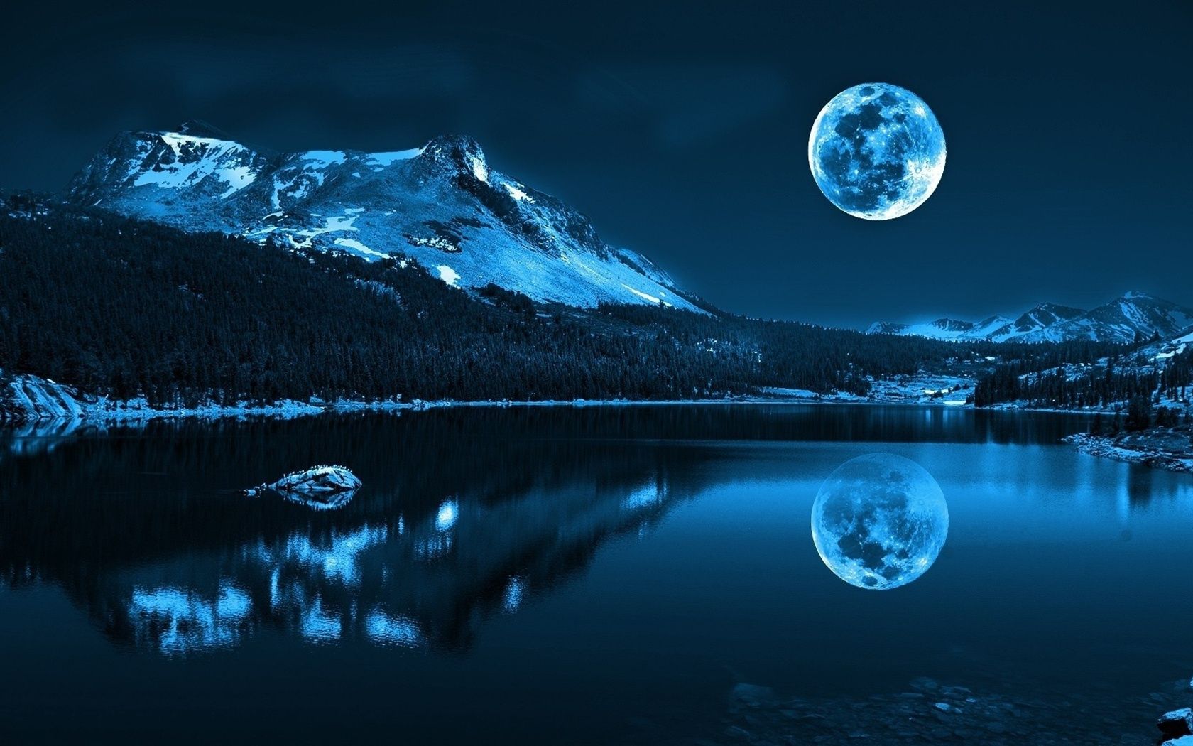 Luna piena lago montagne notte, 1680x1050 HD Ready, Acer Nitro