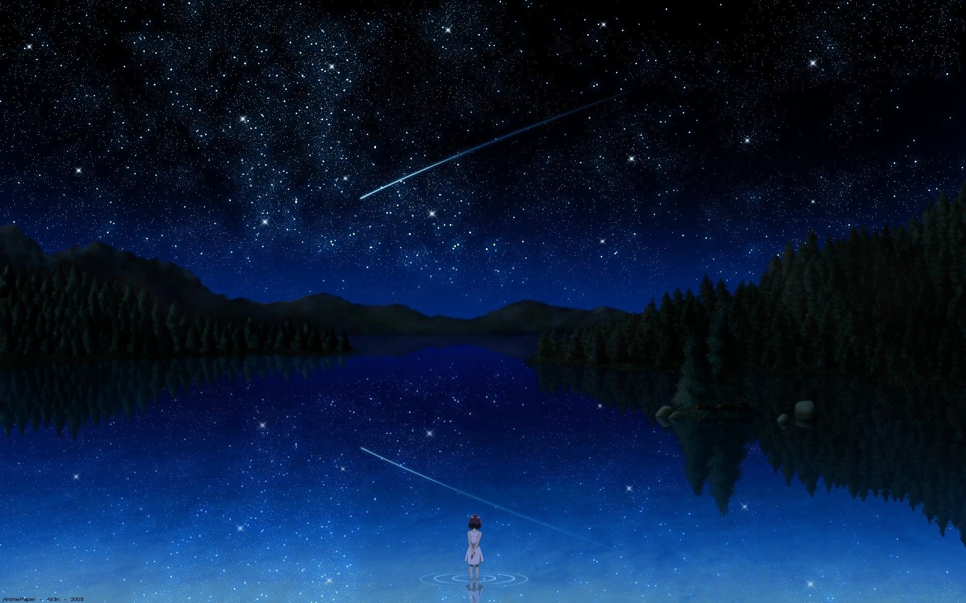 Paesaggio notturno anime lago stella cadente, 1920x1200 Full HD+ WUXGA, PC