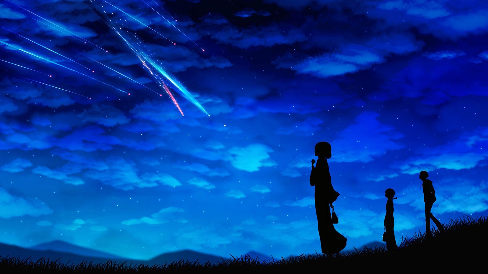 Silhouette anime, cielo notturno stellato, 1920x1080 1080p, Laptop