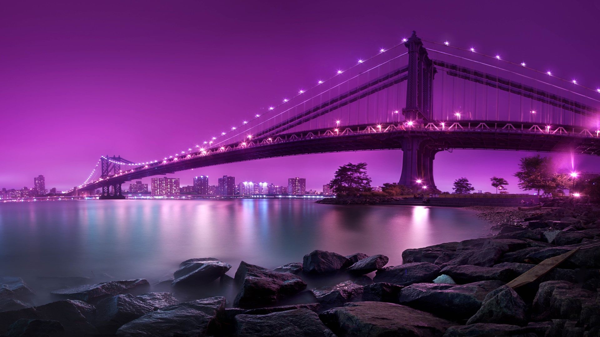 Ponte illuminato notte viola, 1920x1080 Full HD, PC
