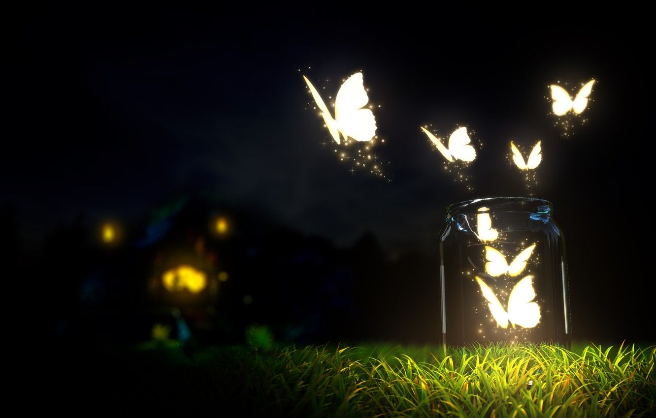 Farfalle luminose barattolo notturno, 1332x850 720p, Laptop