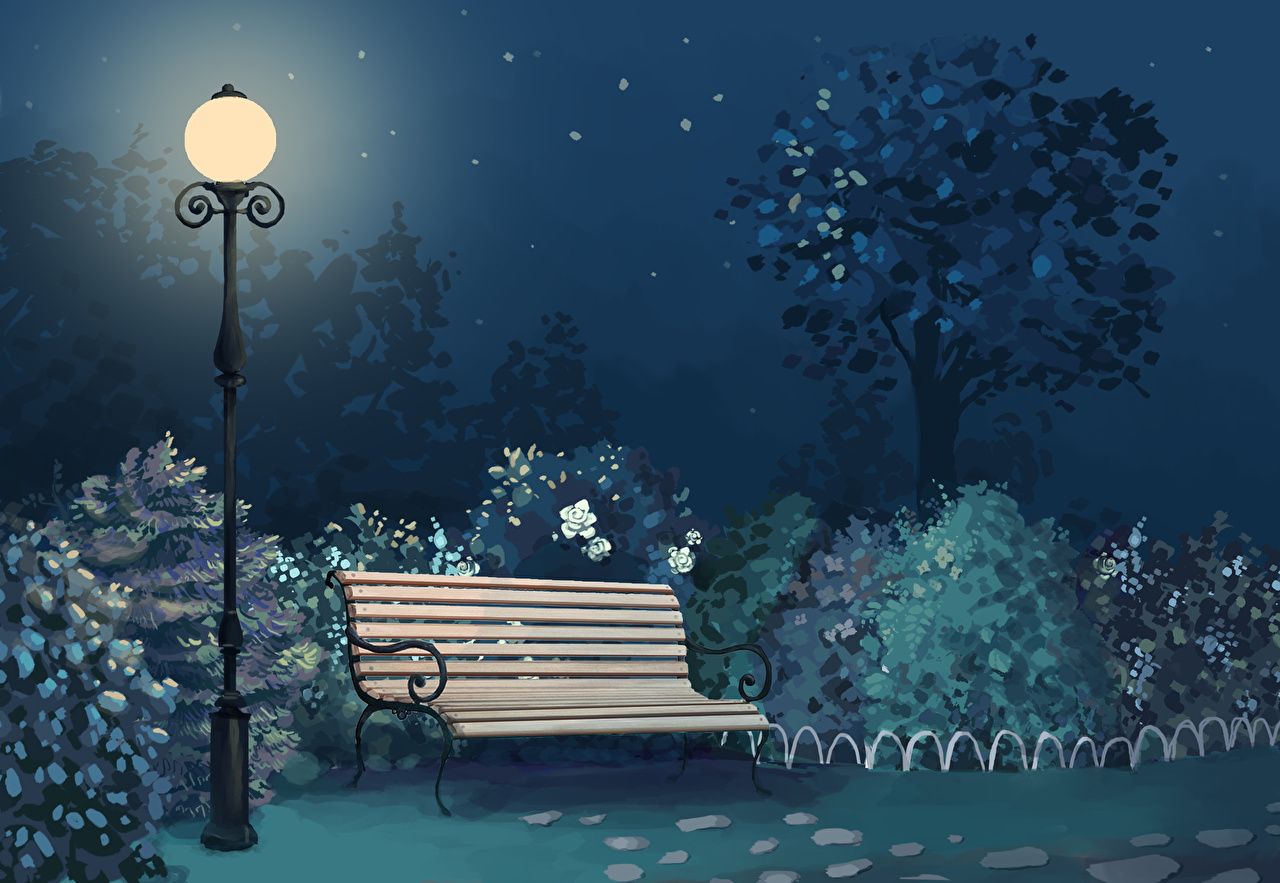 Panchina parco notturno lampione, 1280x883 720p, PC