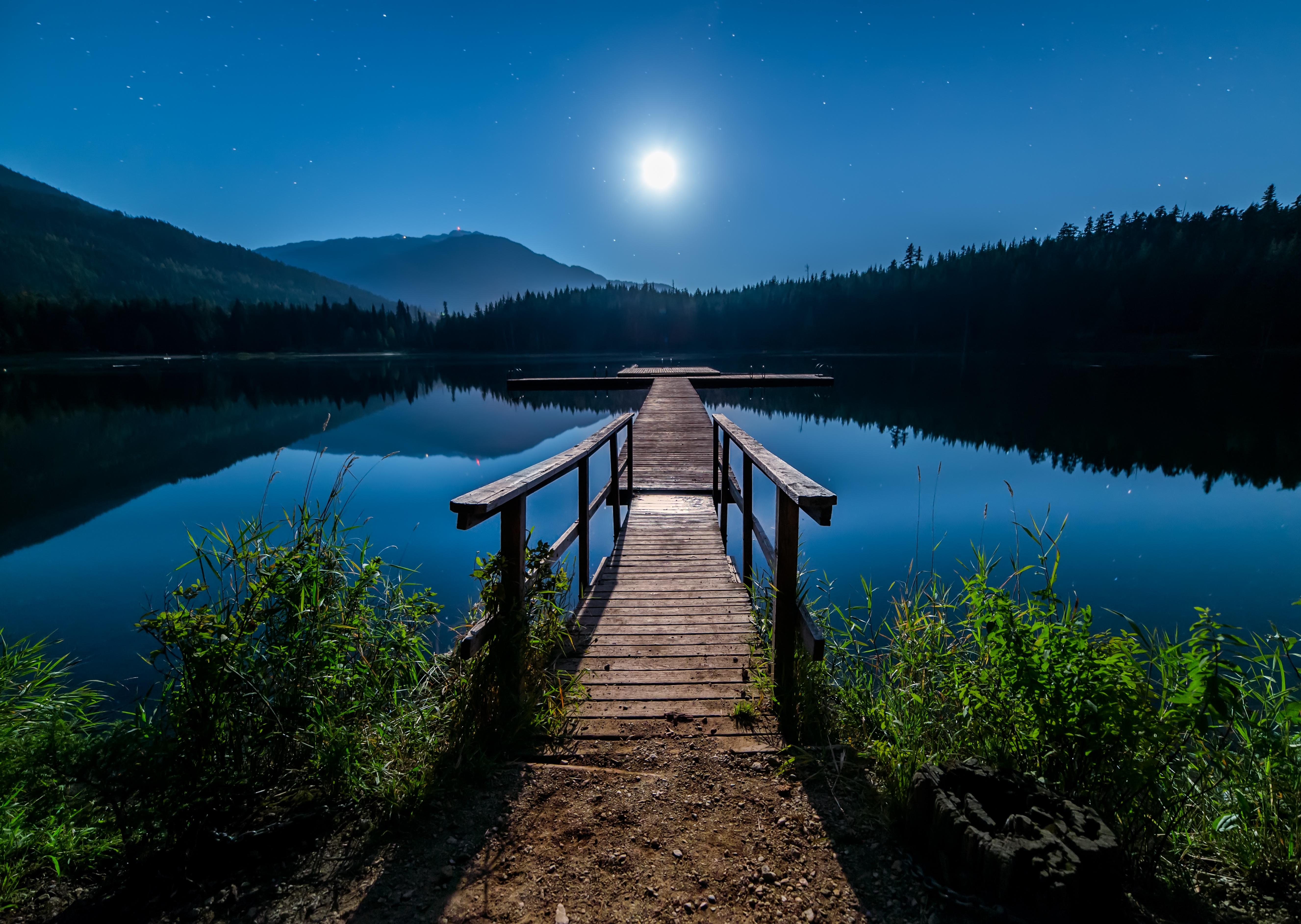 Molo di legno lago notturno, 5306x3770 Ultra HD, Monitor 4K