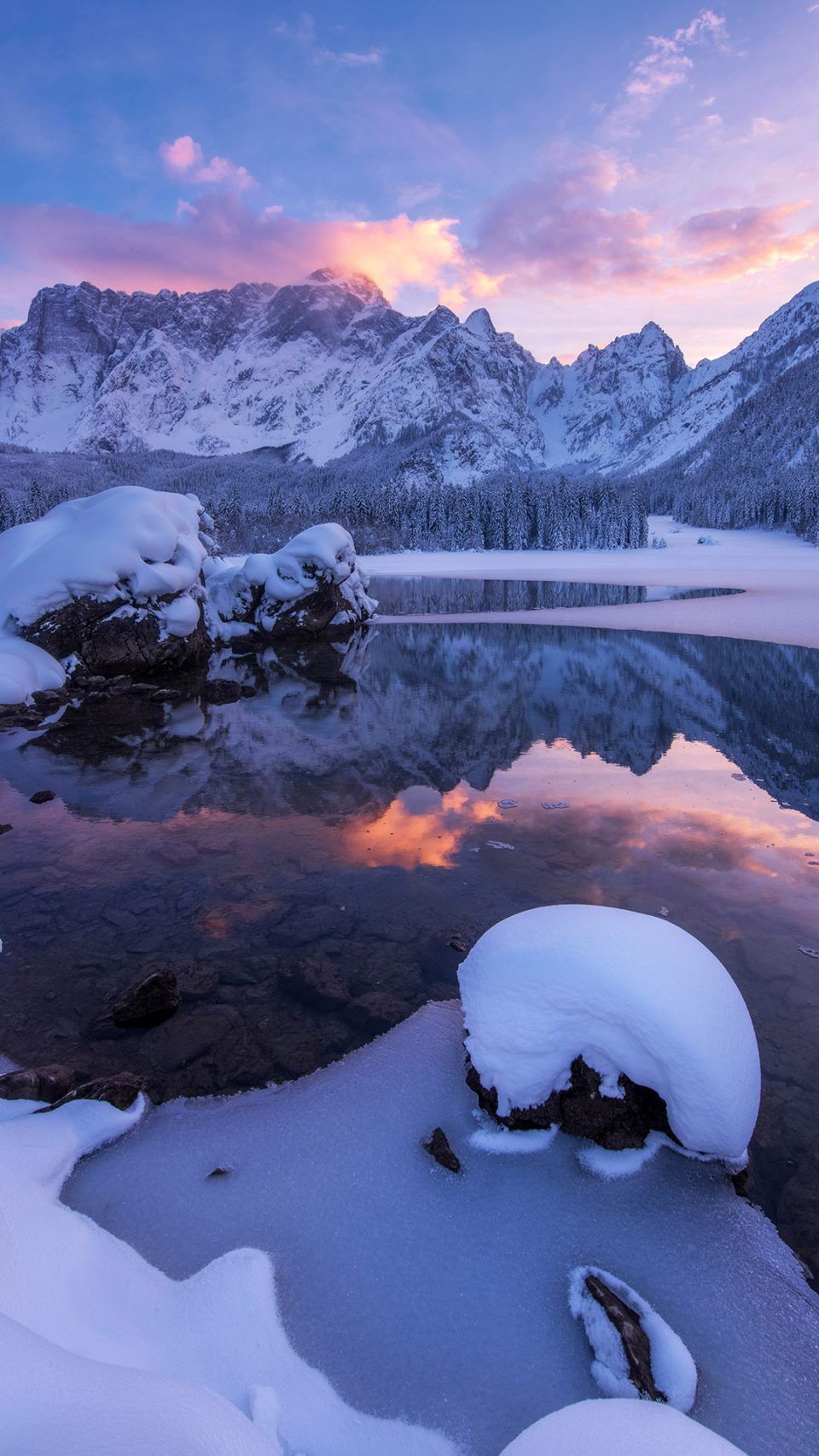 Lago innevato al tramonto, 960x1707 Verticale, Mobile