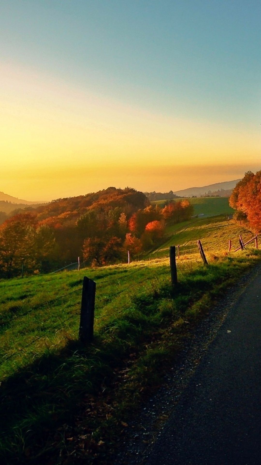 strada di campagna al tramonto, 1080x1920 Verticale, iPhone