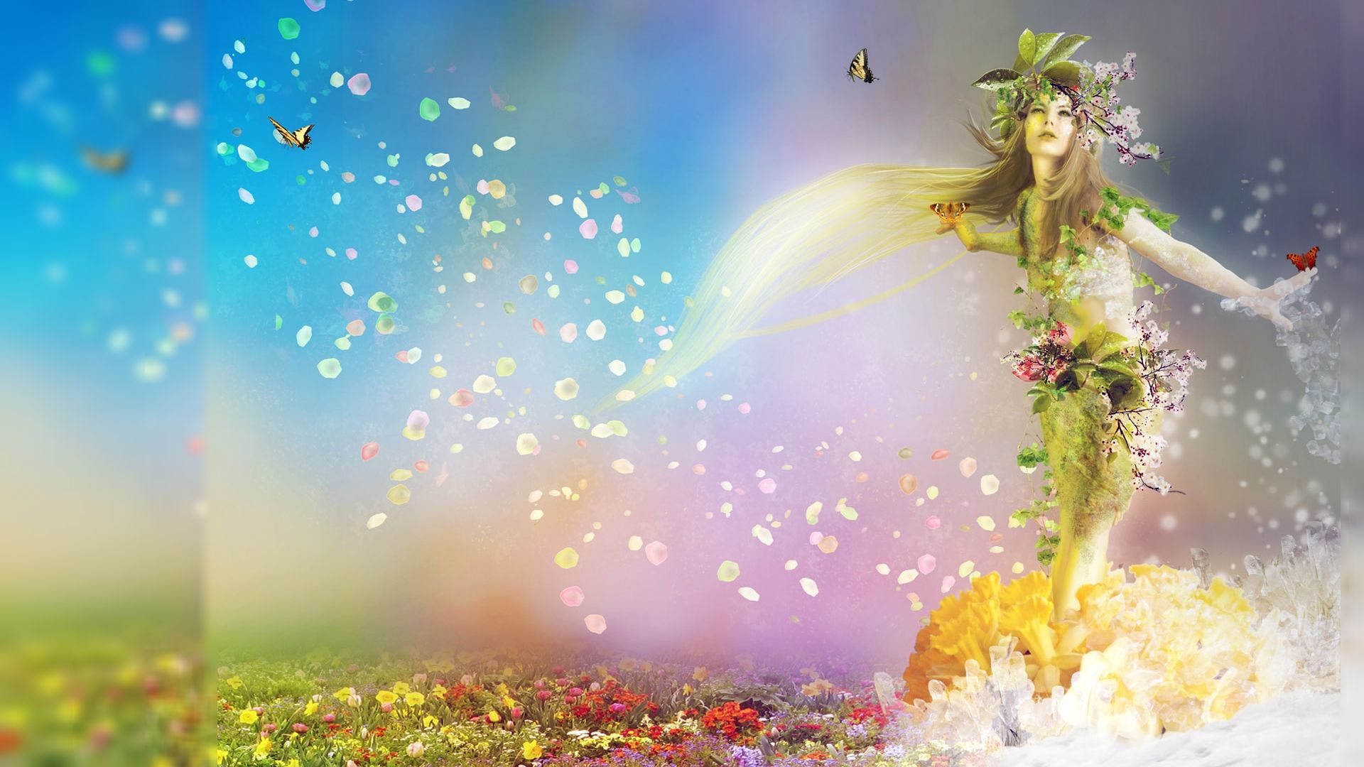 Fata primaverile con farfalle, 1920x1080 1080p, Desktop