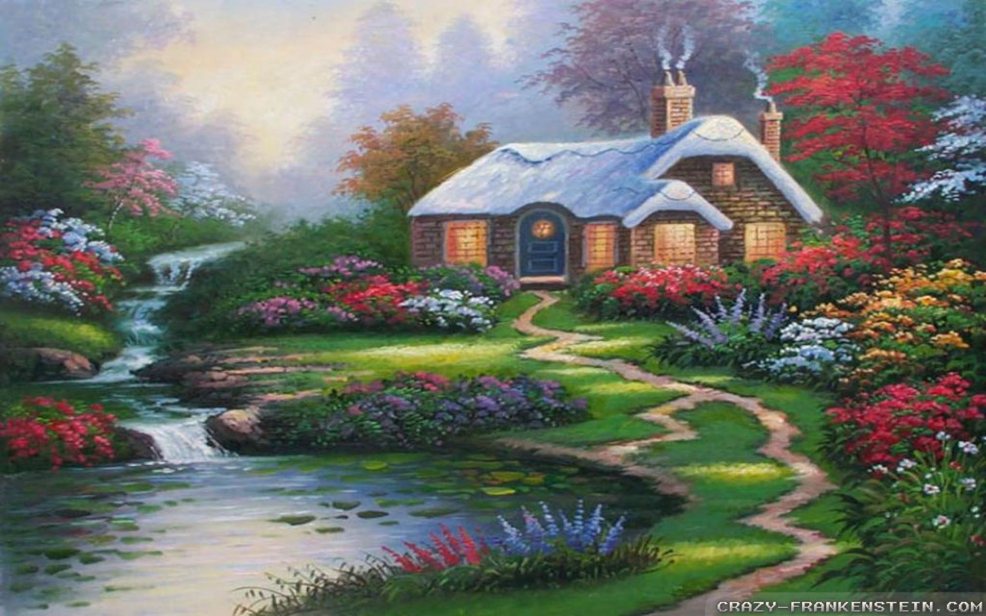 cottage giardino primaverile fiorito, 1920x1200 WUXGA, Laptop