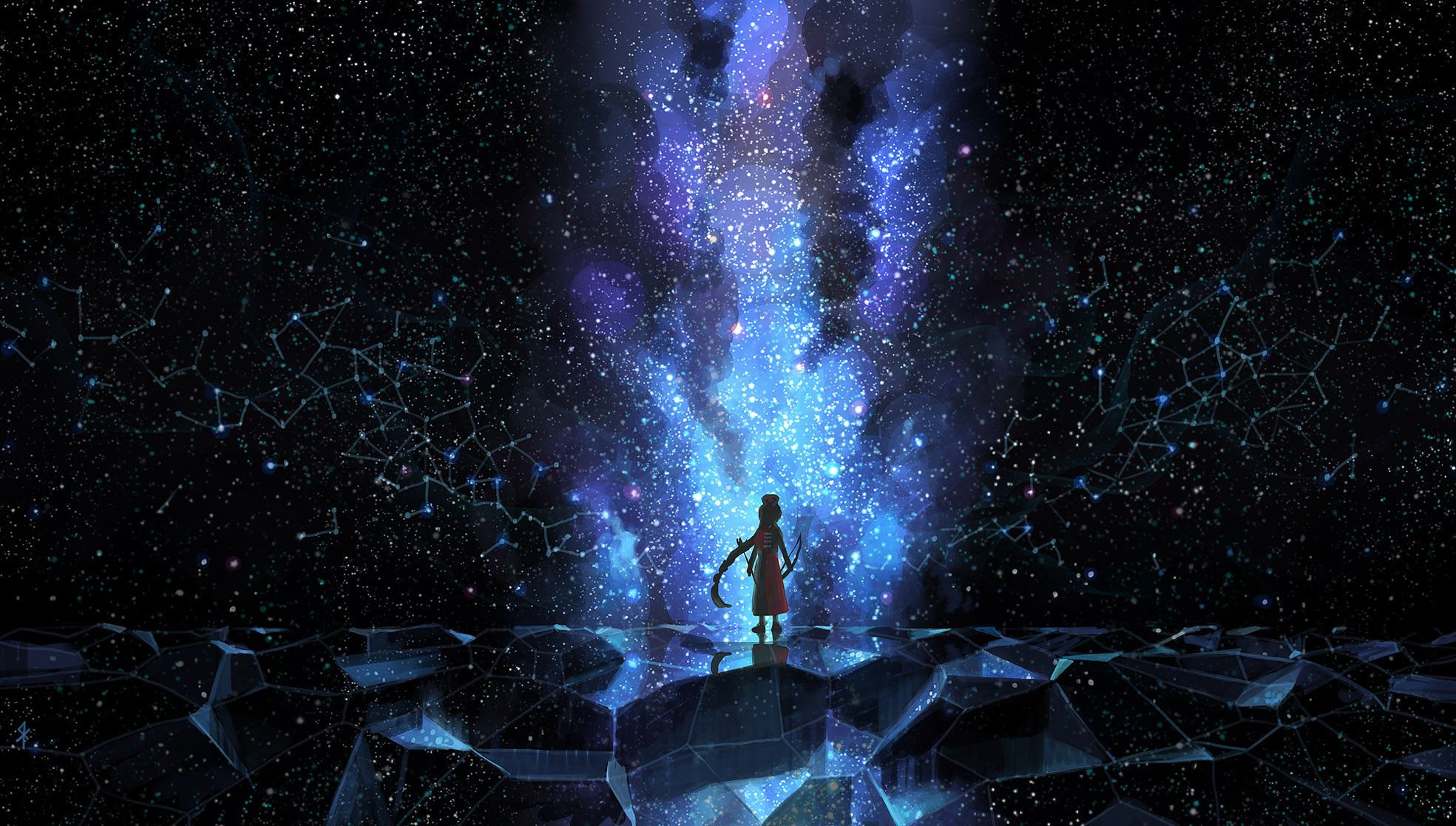Figura solitaria sotto galassia notturna, 1969x1117 1080p, PC