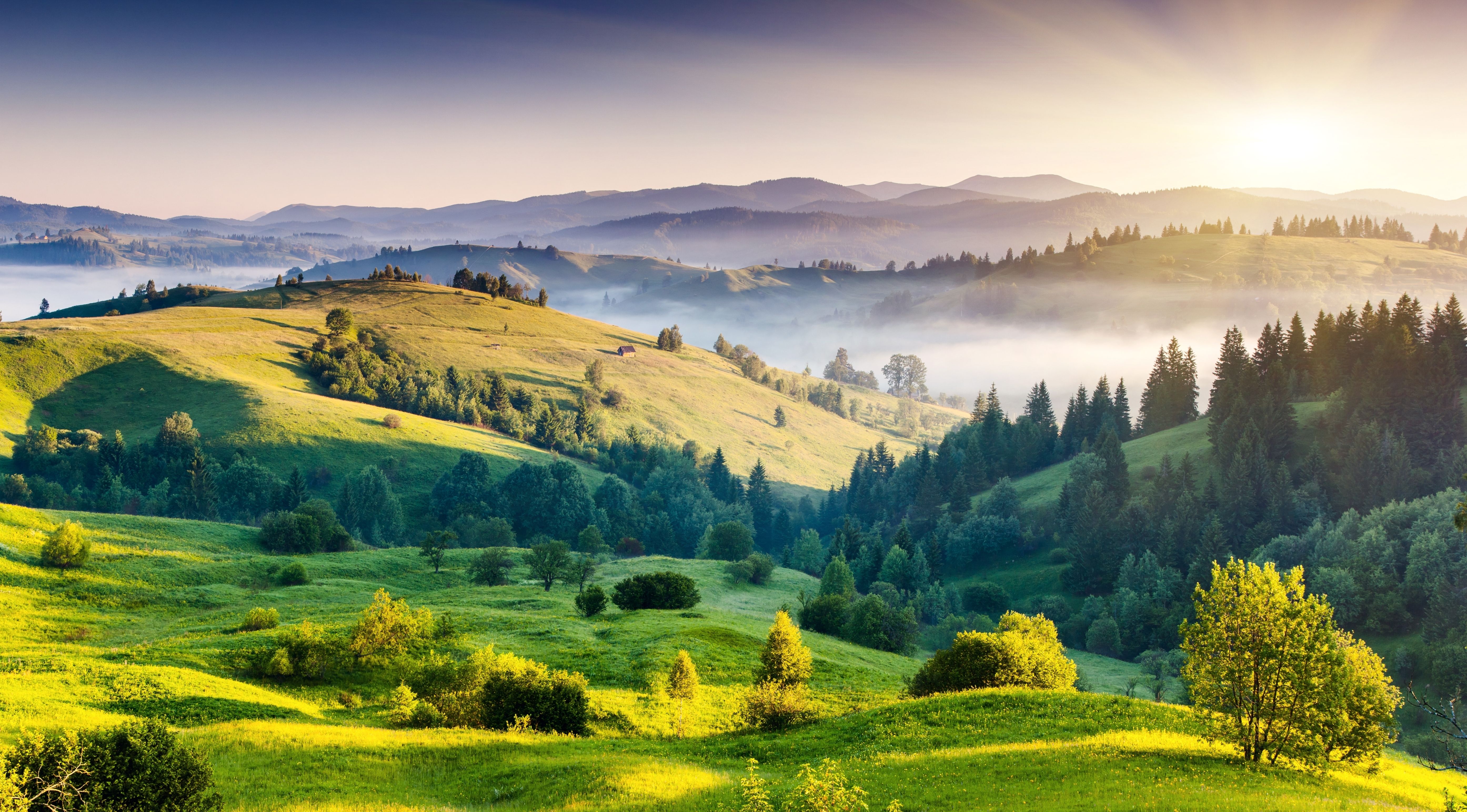Colline verdi all'alba, 5576x3087 4K, Desktop 4K