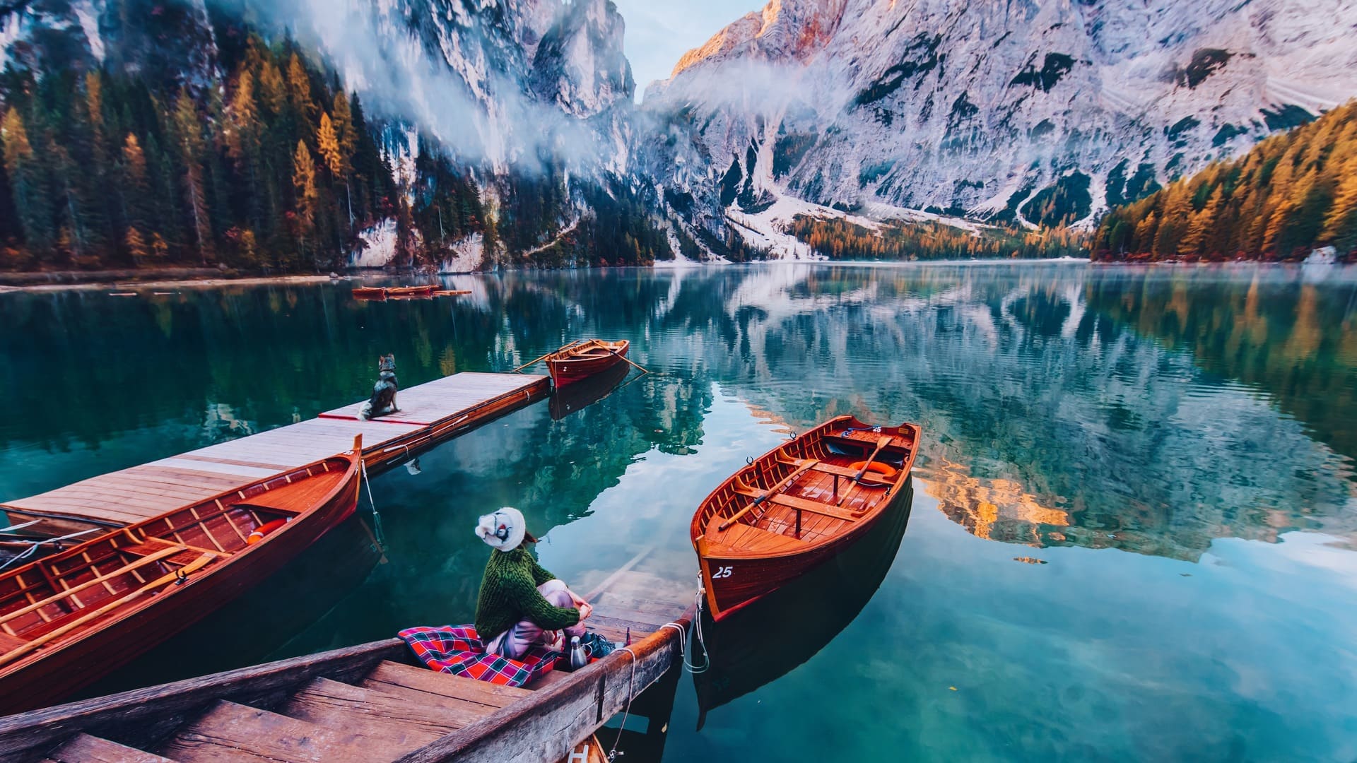 Lago di Braies, barche di legno, 1920x1080 Full HD, Laptop