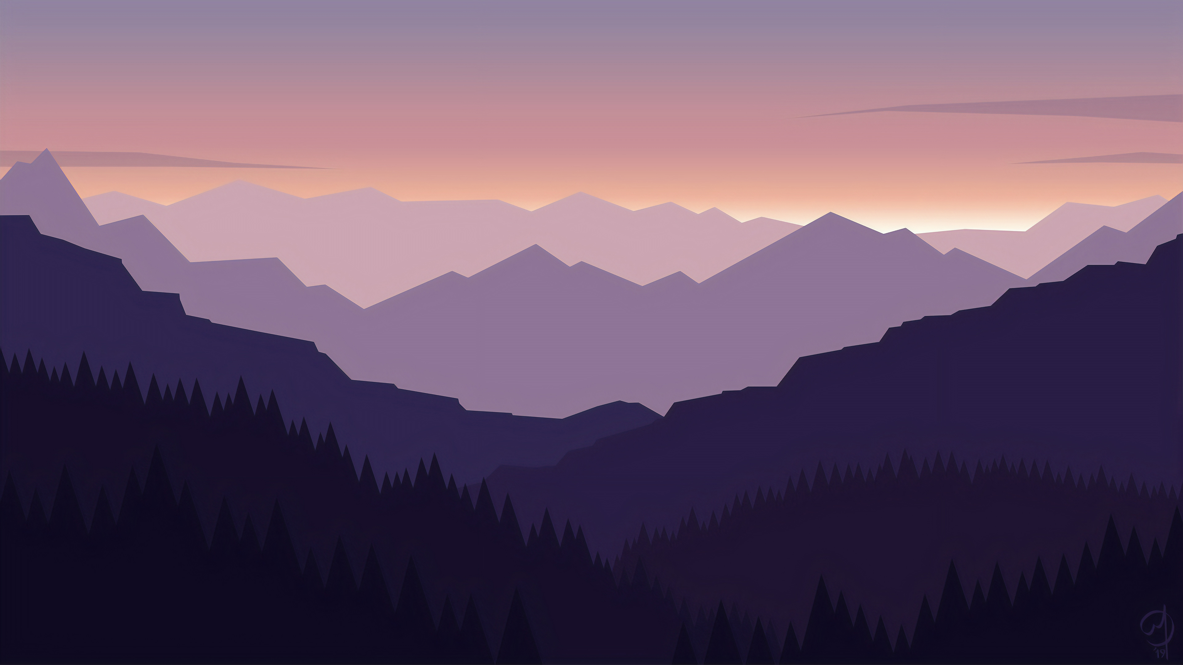 Montagne minimaliste al tramonto, 3840x2160 UHD, PC 4K