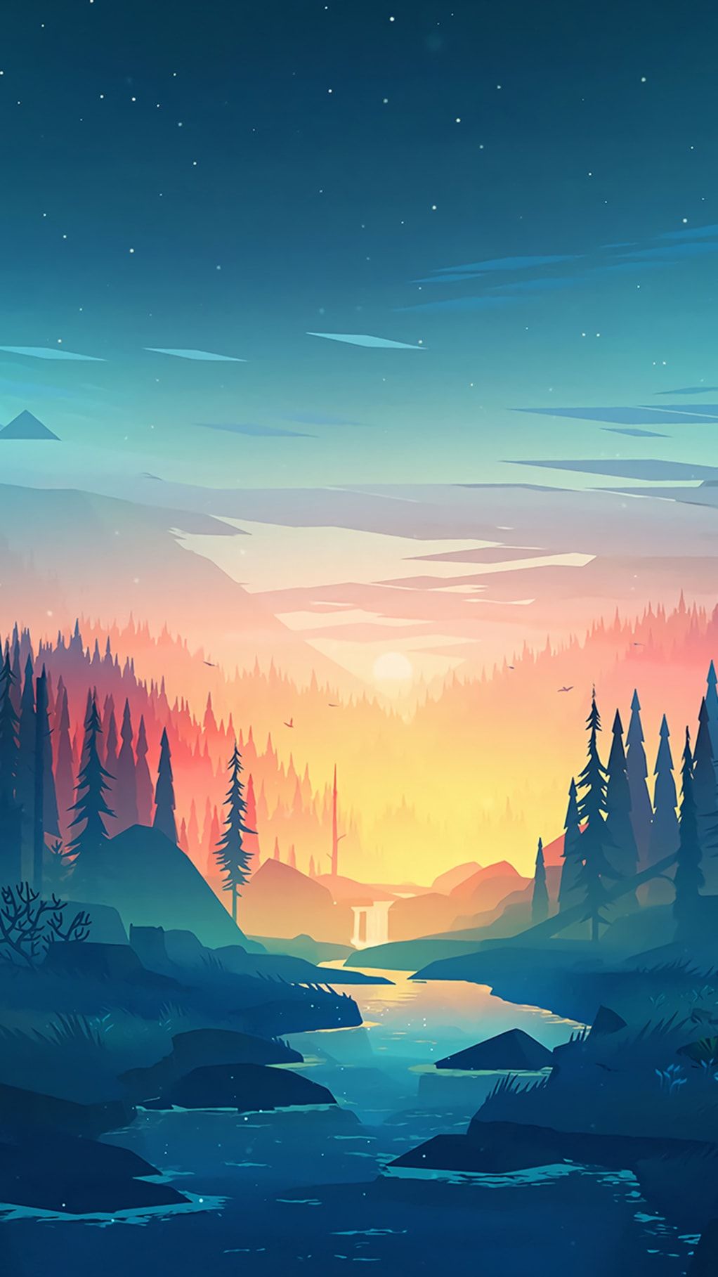 paesaggio montano tramonto illustrato, 1022x1817 Full HD Verticale, Smartphone