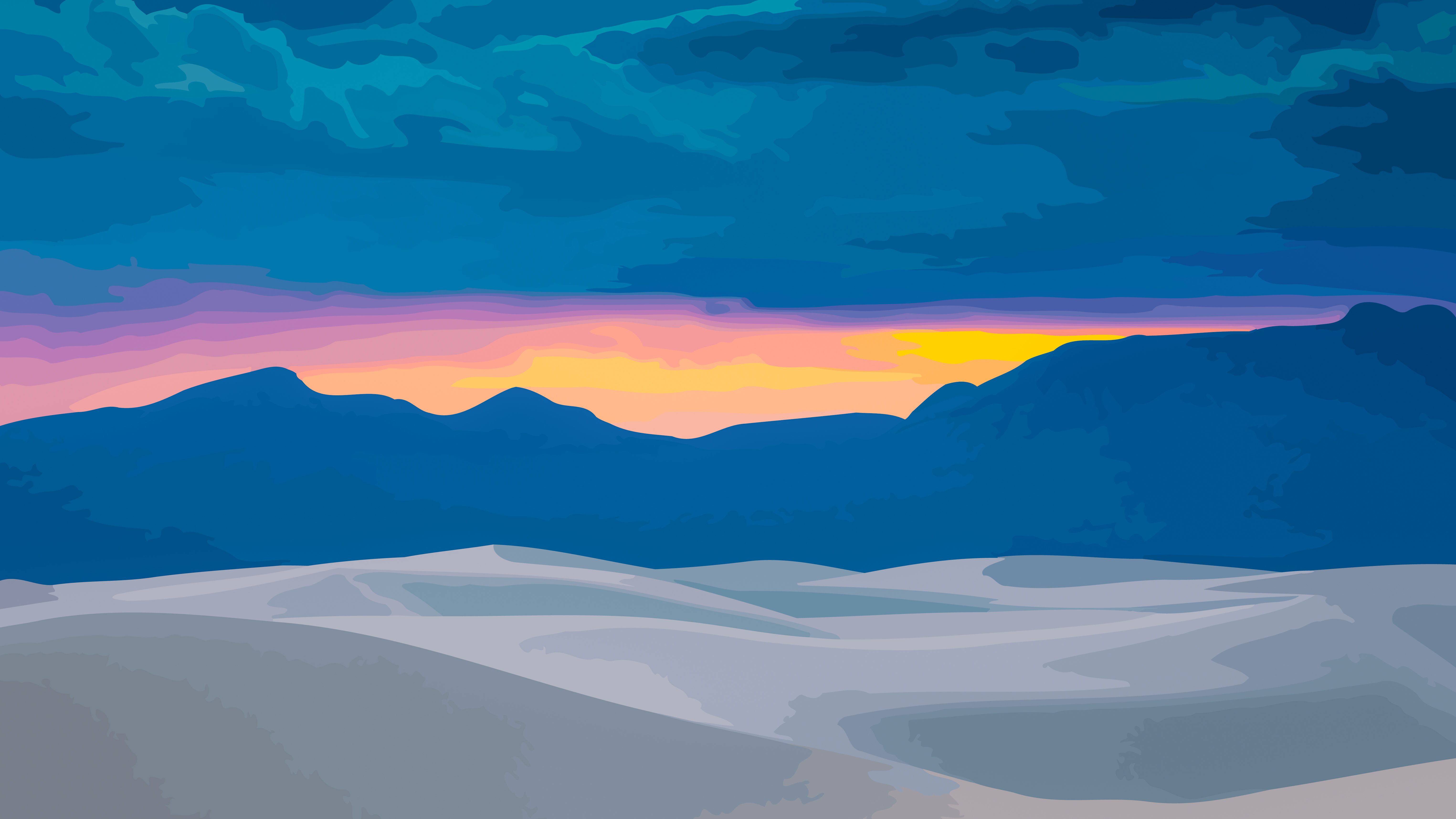 Paesaggio montano al tramonto vettoriale, 6100x3431 4K Ultra HD, Monitor 4K